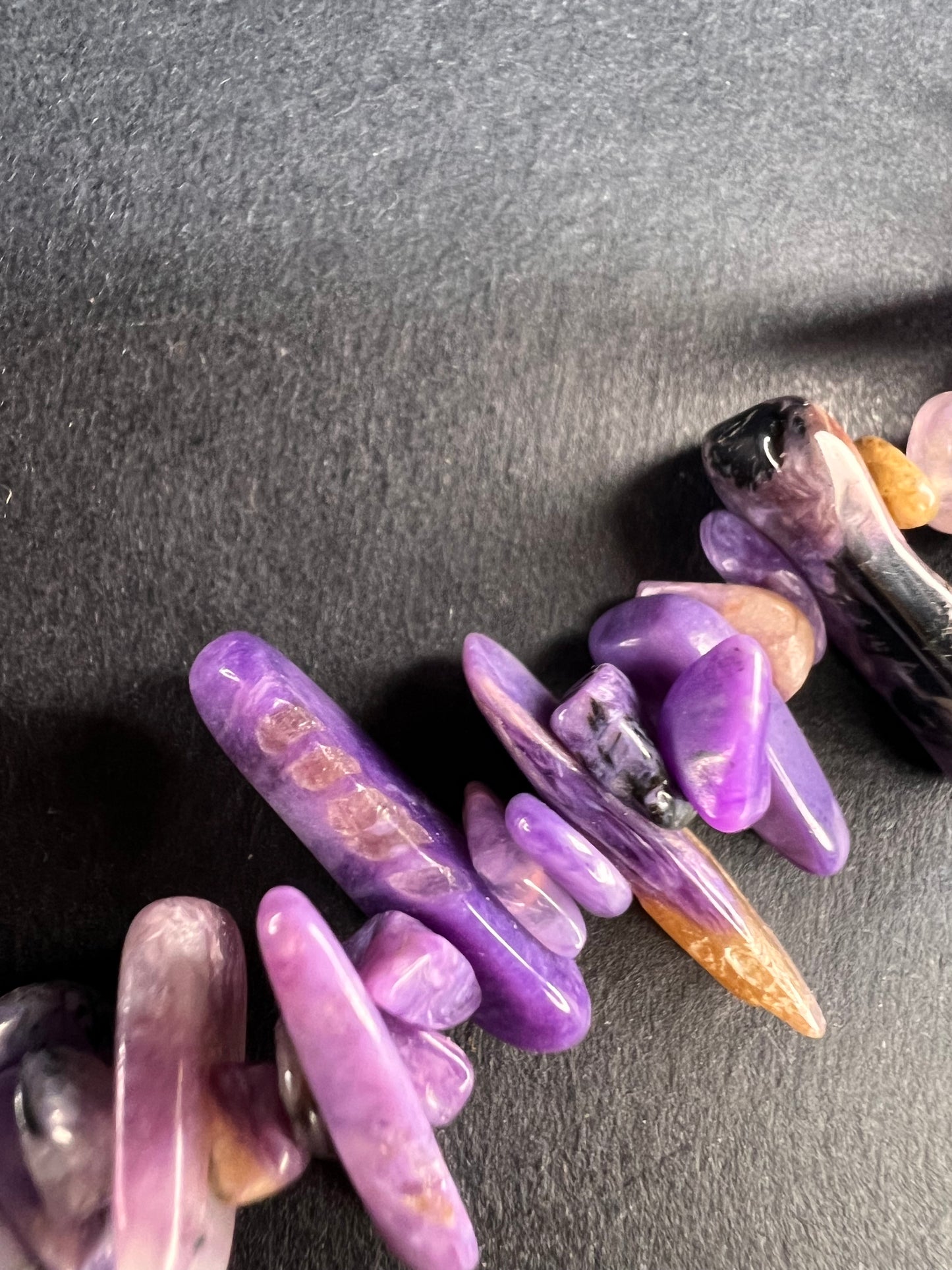 NEW charoite graduated chip beaded 20 inch necklace with stainless steel clasp