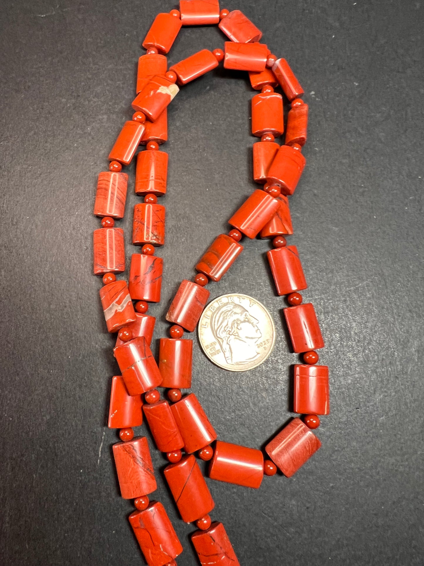 NEW Red jasper 30 inch necklace with sterling silver clasp