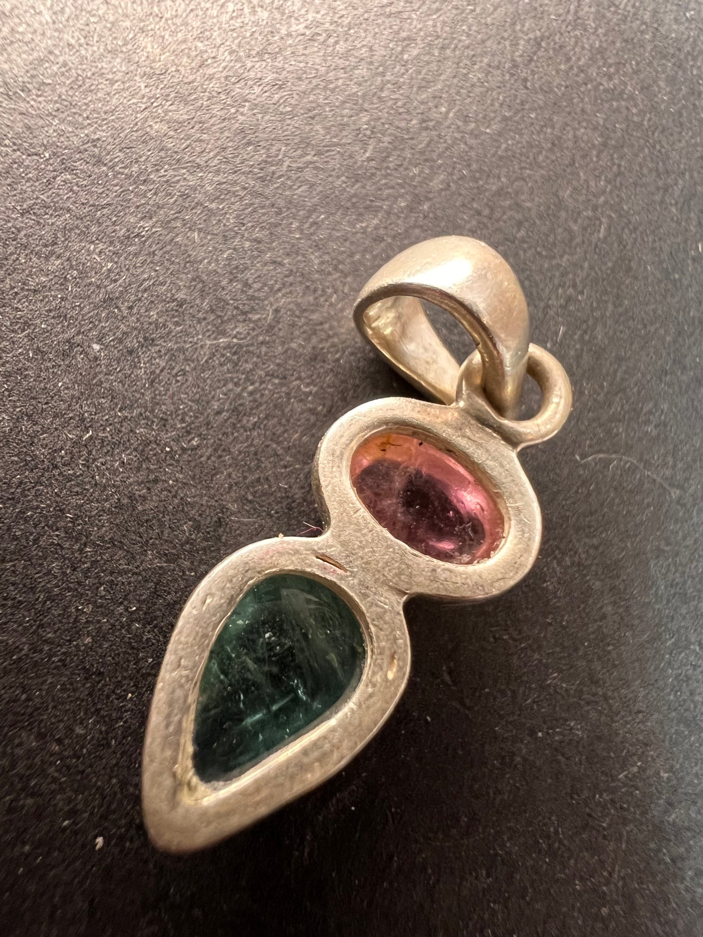 NEW Pink and blue indicolite tourmaline sterling silver pendant 2.13 grams