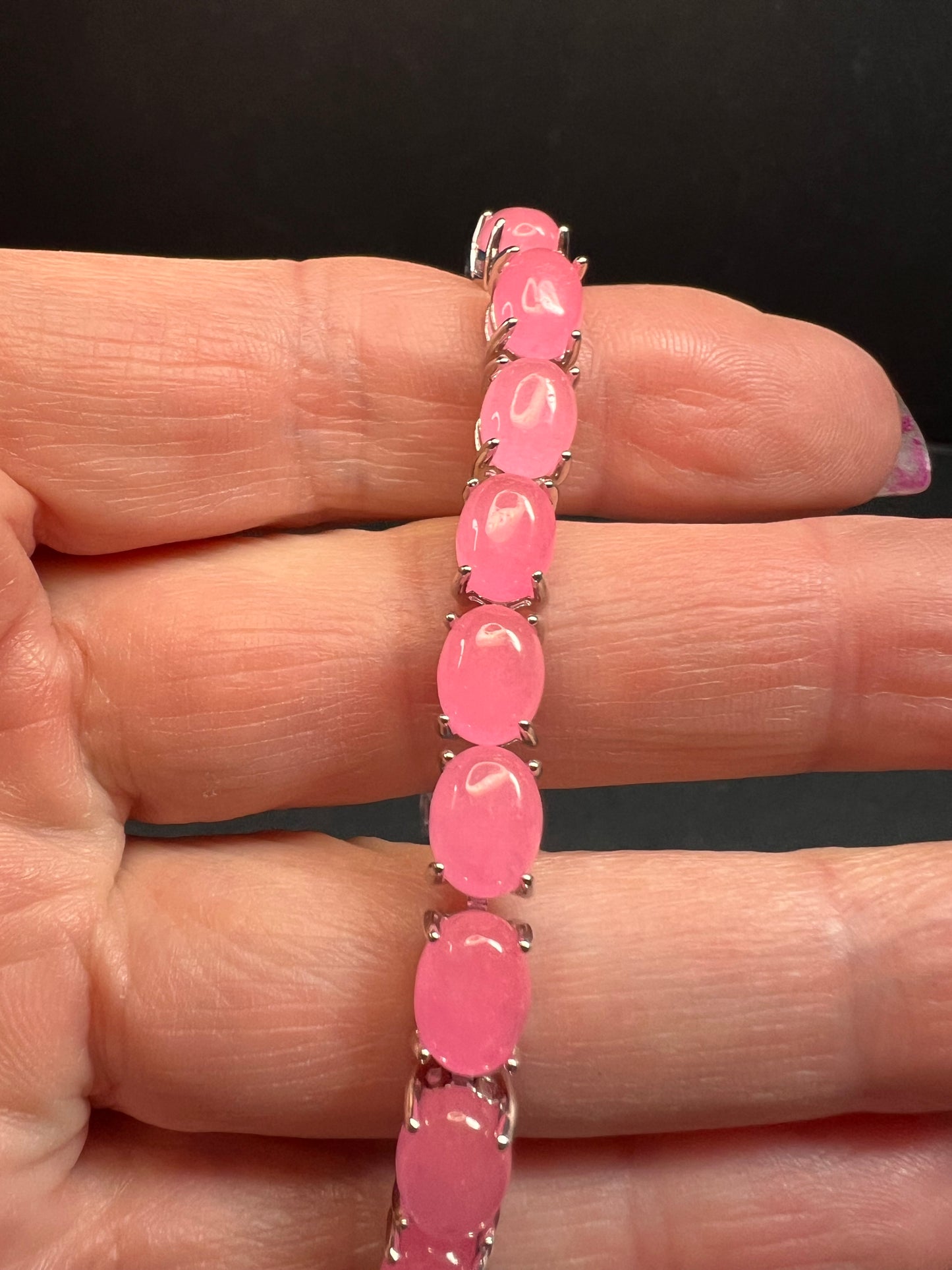NEW Pink Jade sterling silver elephant tennis bracelet