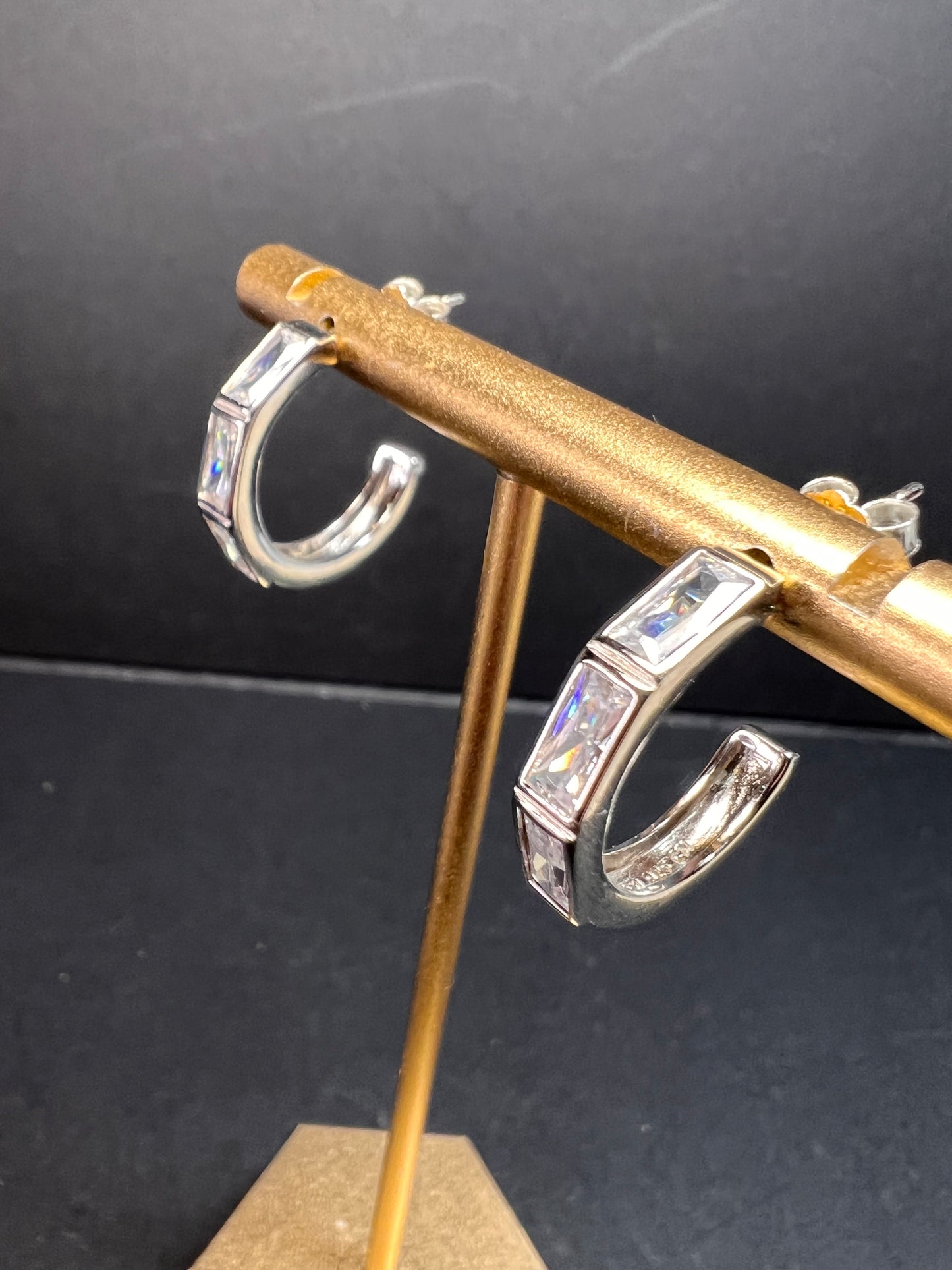 CZ half hoop earrings in sterling silver