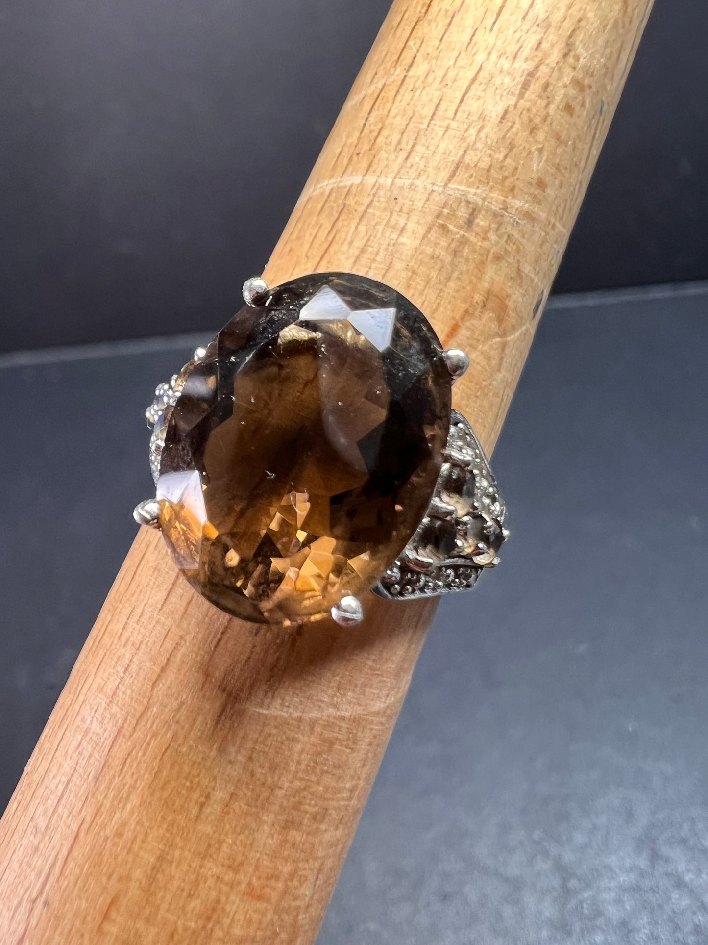 Smoky quartz Sterling silver ring size 8
