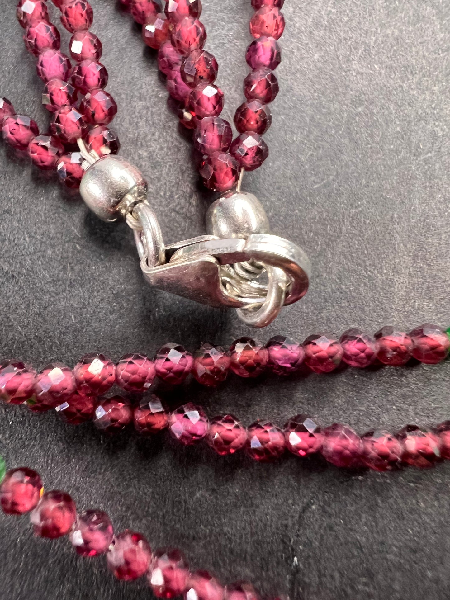 Emerald multi stone three strand necklace 25”