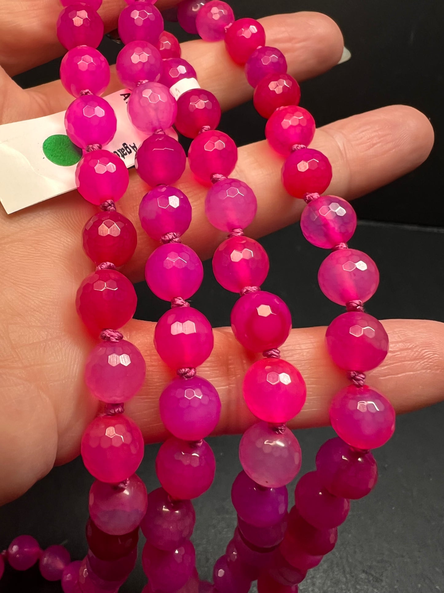 NEW fuchsia pink dyed agate 36 inch knotted bead necklace with sterling silver clasp