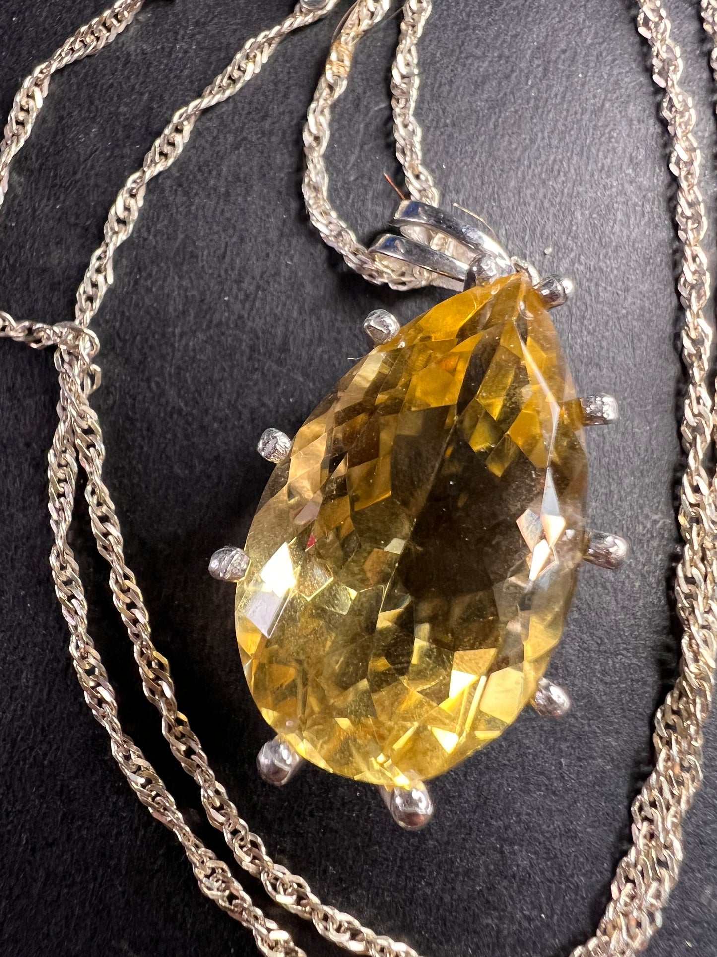 Pear cut citrine sterling silver pendant and chain