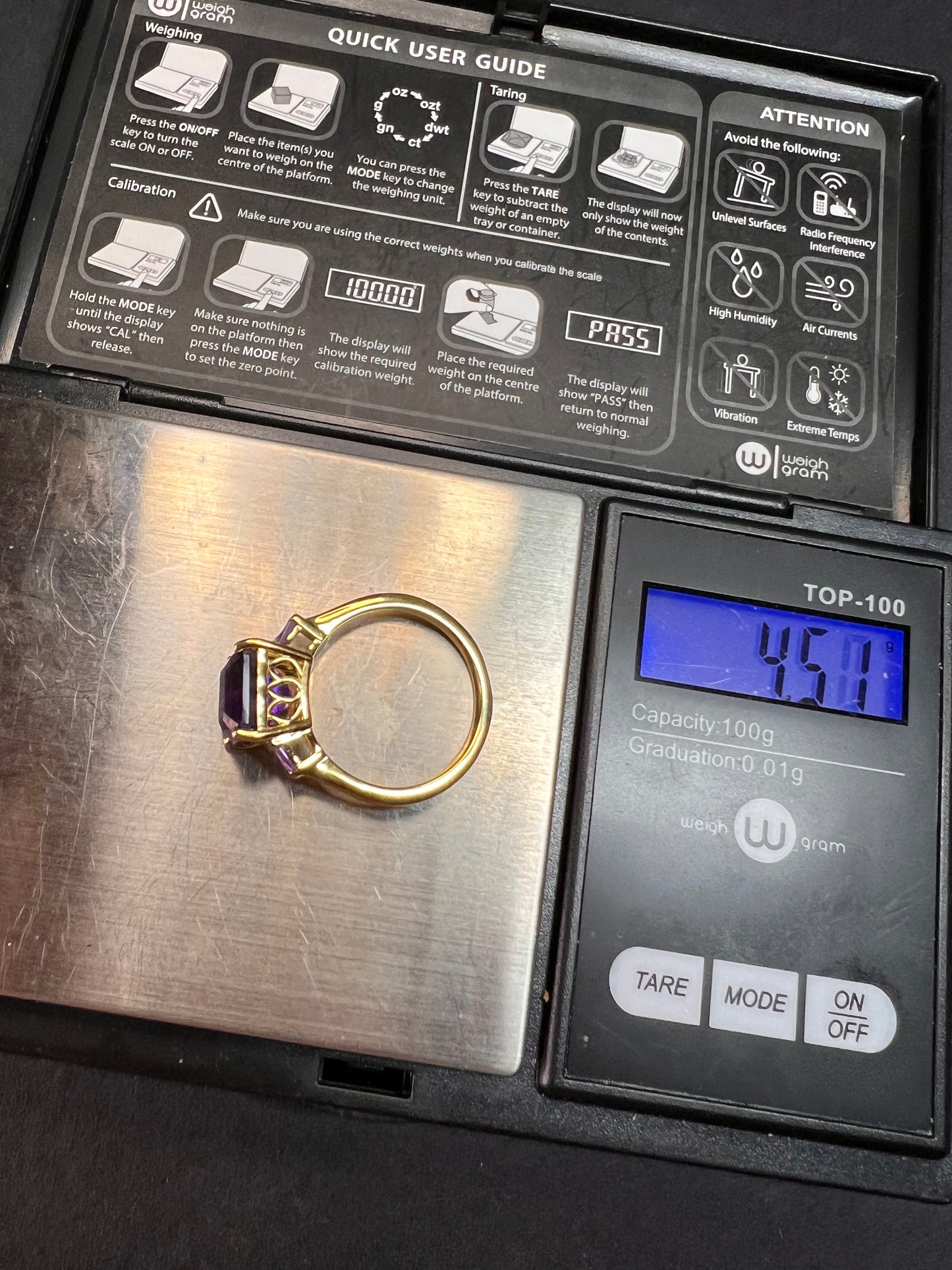 NEW African amethyst ring in vermeil yellow gold size 9