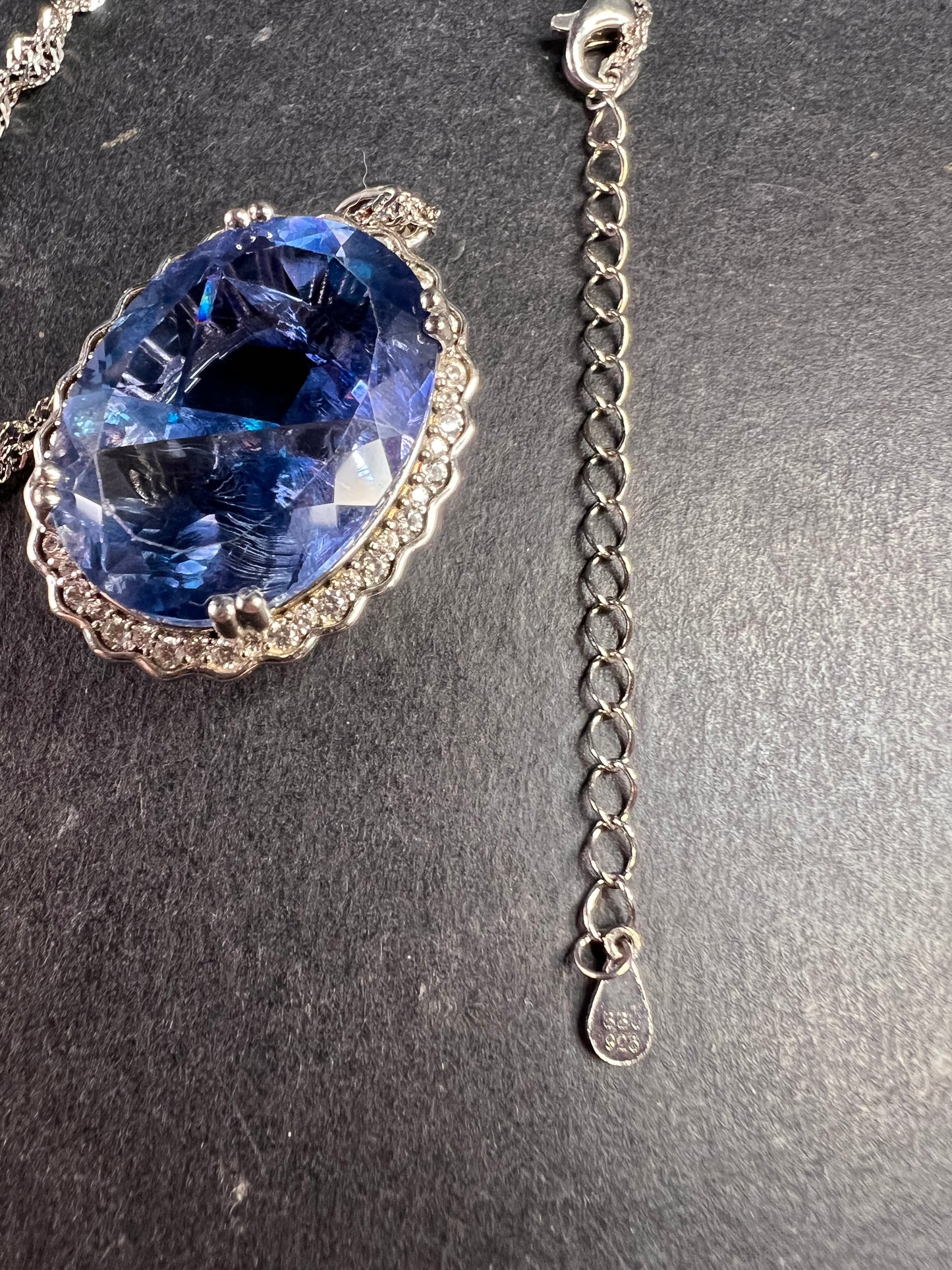 Blue Color-Change Fluorite Pendant in Rhodium Over Sterling Silver with Chain