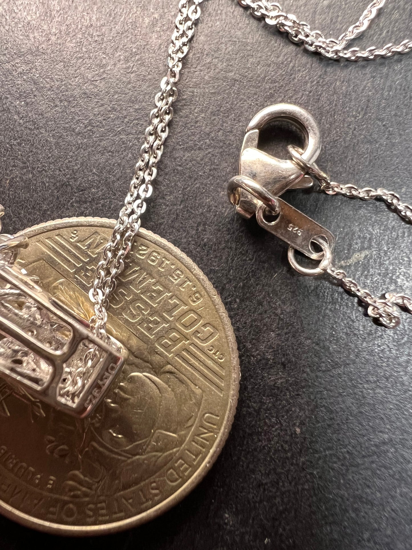 NEW elite Shungite and zircon pendant and chain in vermeil and rhodium over sterling silver