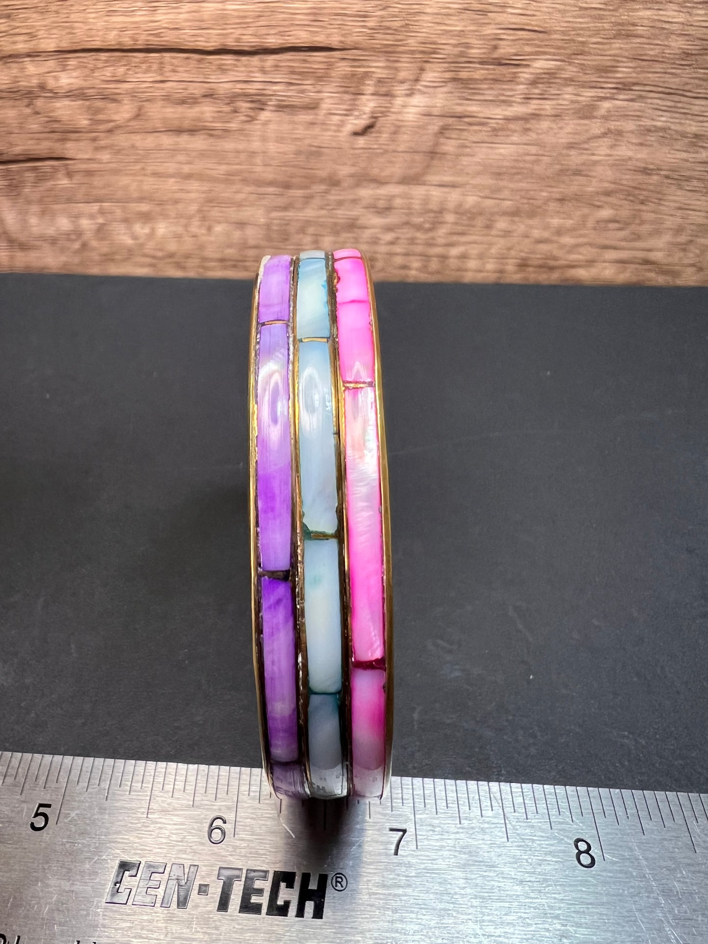 Vintage dyed mother of pearl and brass bangle