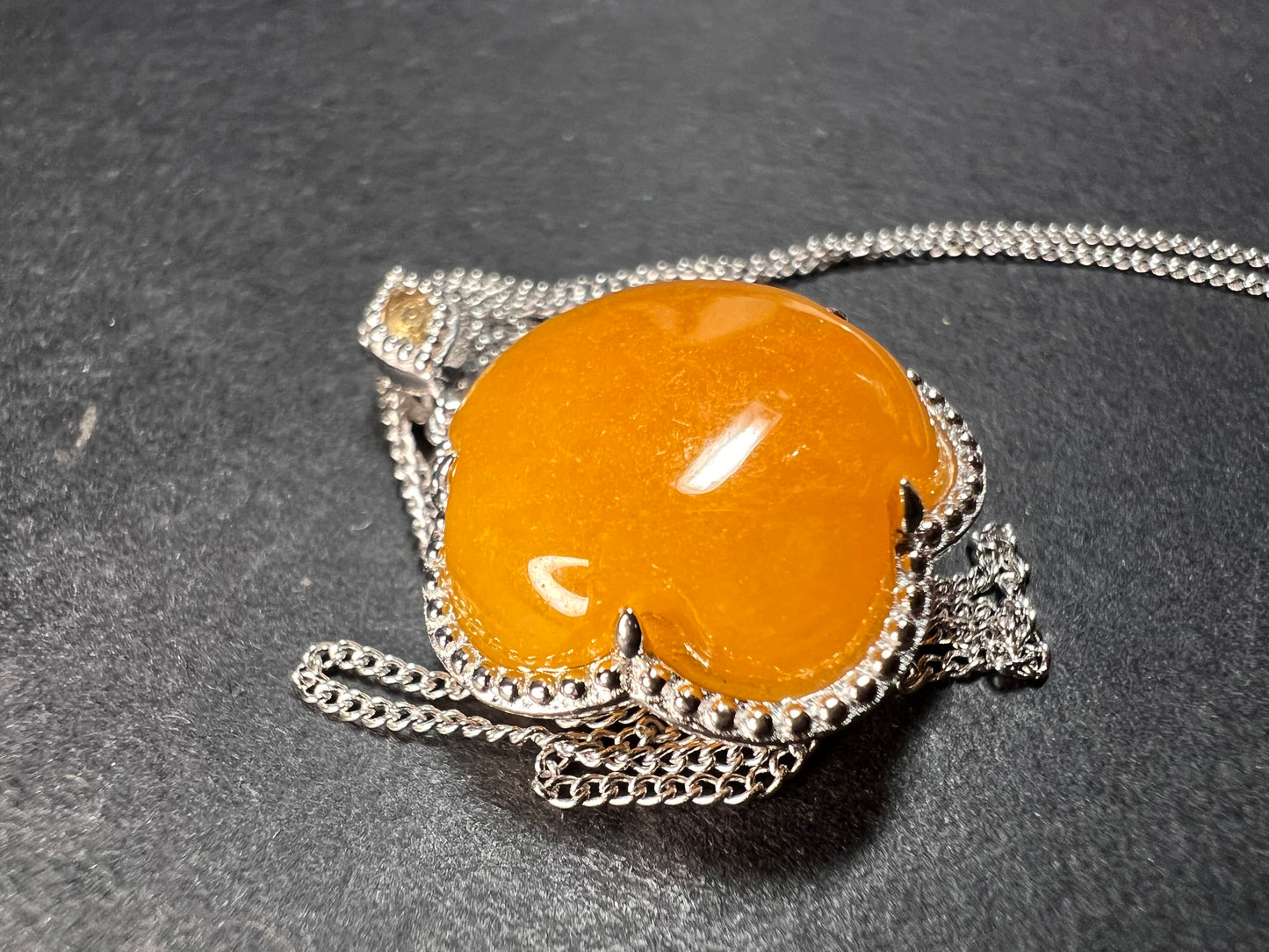 NEW Yellow jade cherry blossom pendant necklace in sterling silver