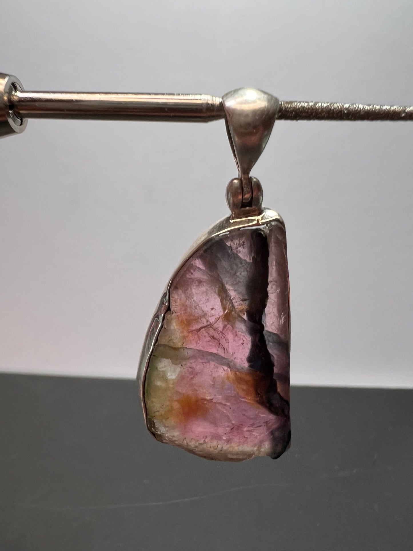 NEW Watermelon multi tourmaline sterling silver pendant 7.91 grams