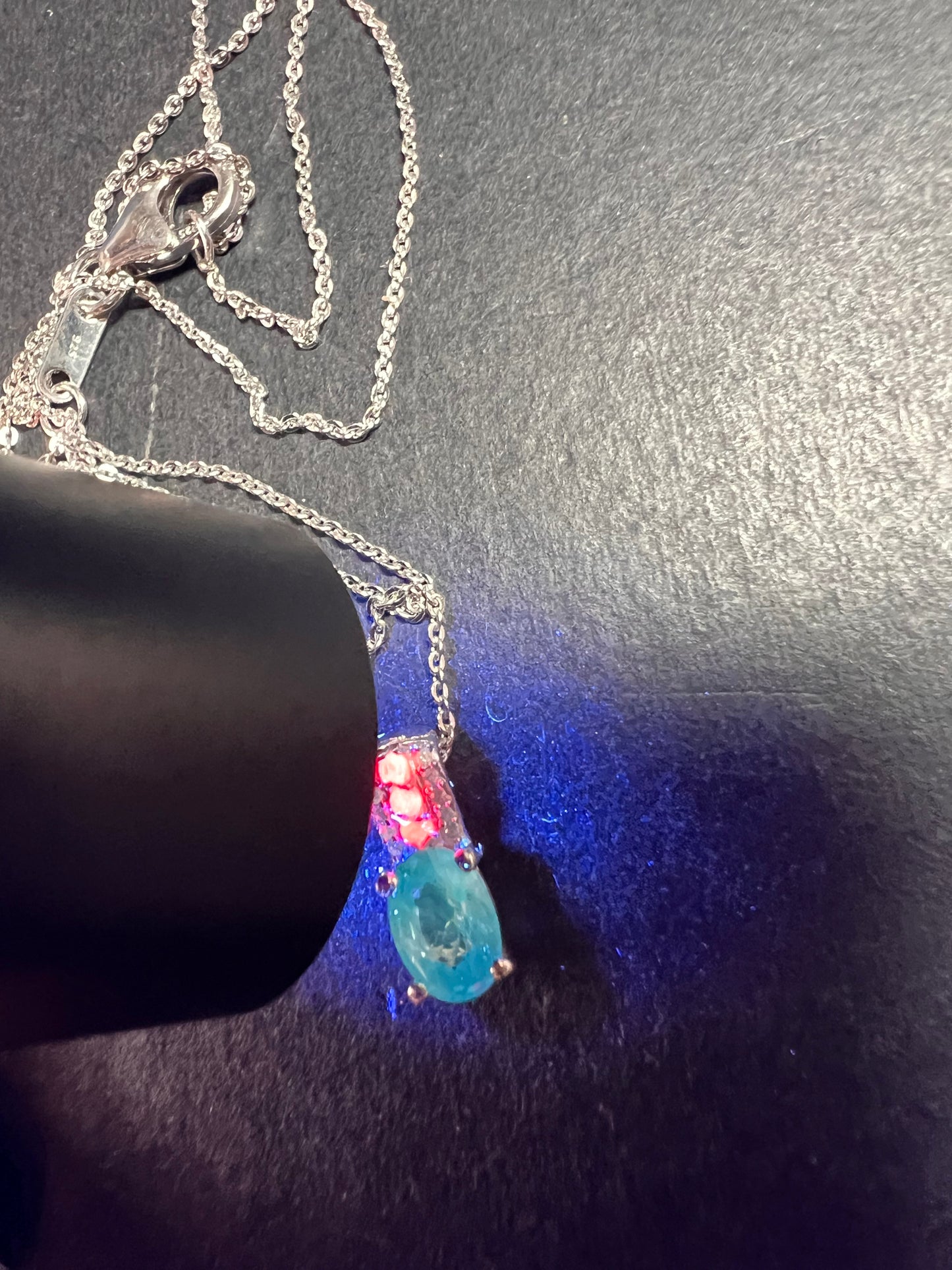 NEW Blue zircon and pink sapphire sterling silver pendant and chain