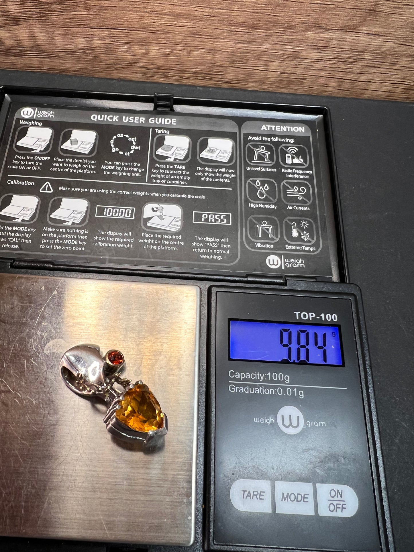 Vintage trillium citrine and garnet two toned 925 pendant