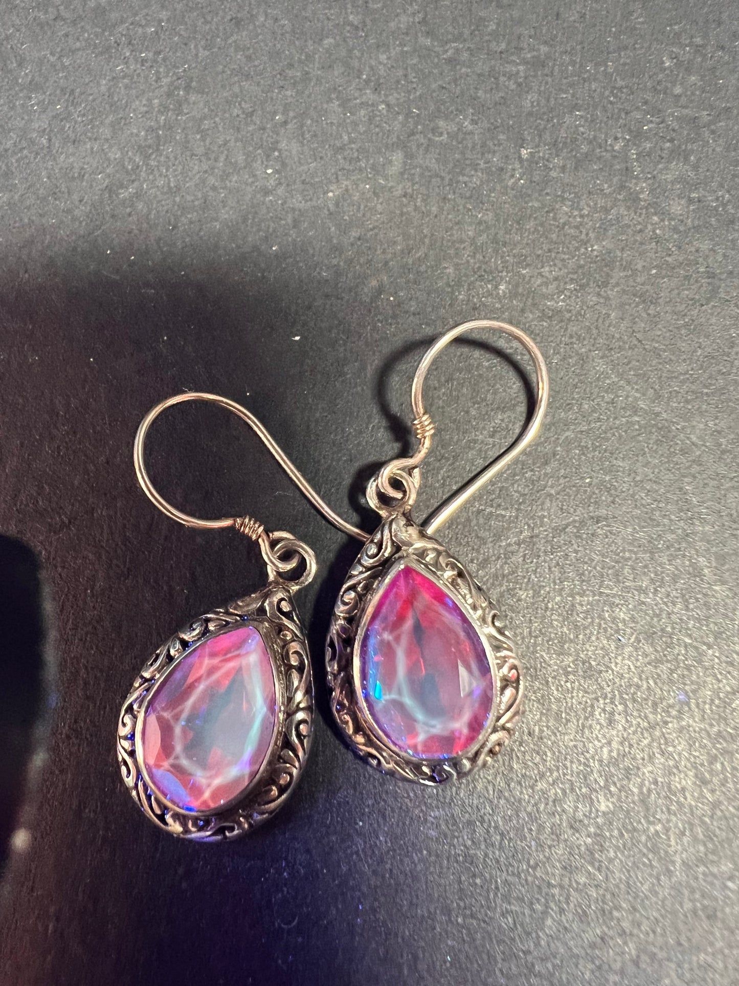 Volcanic Quartz Bali style sterling silver teardrop earrings
