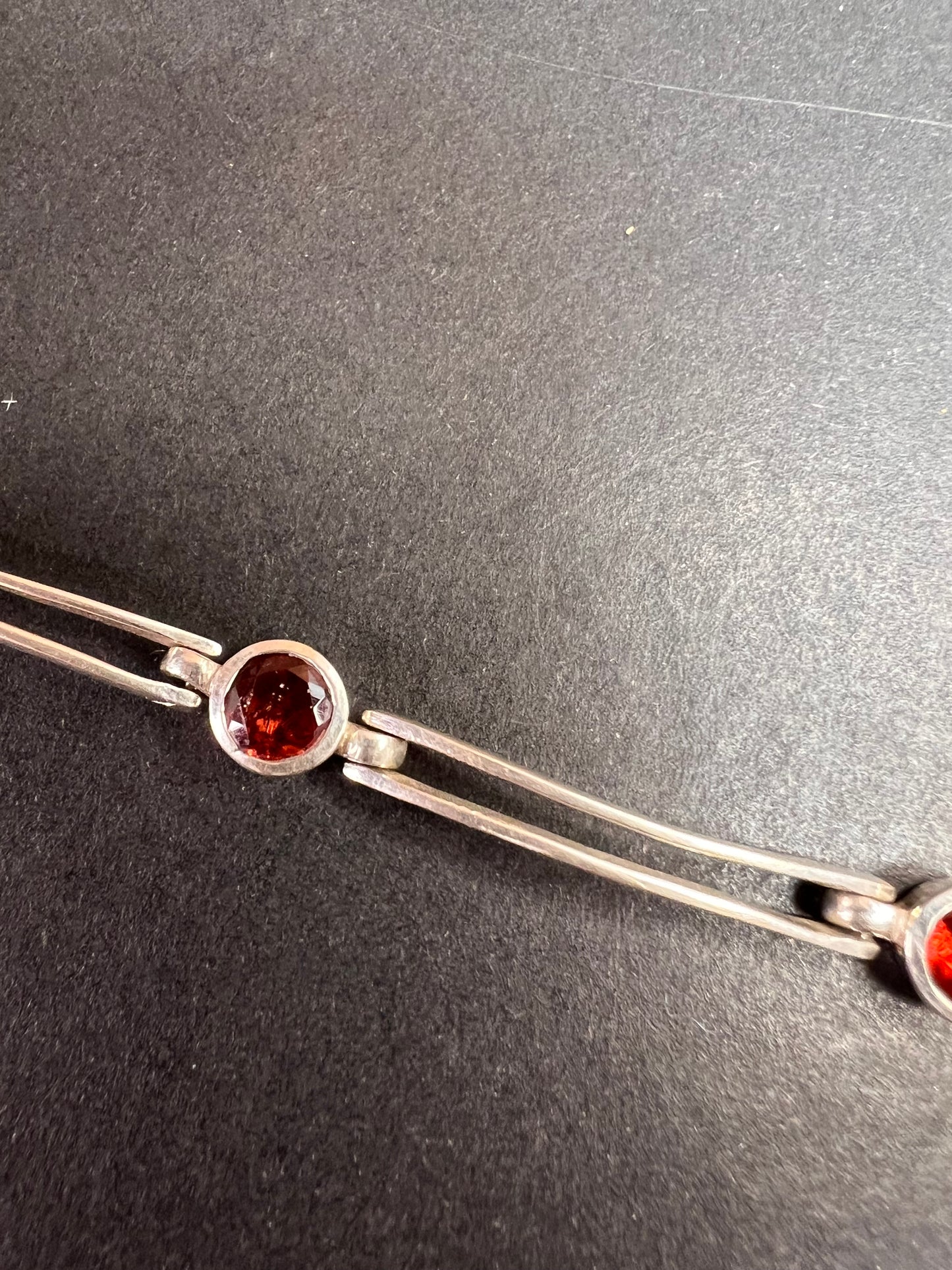 NEW sterling silver garnet station link bar bracelet 8.70 grams