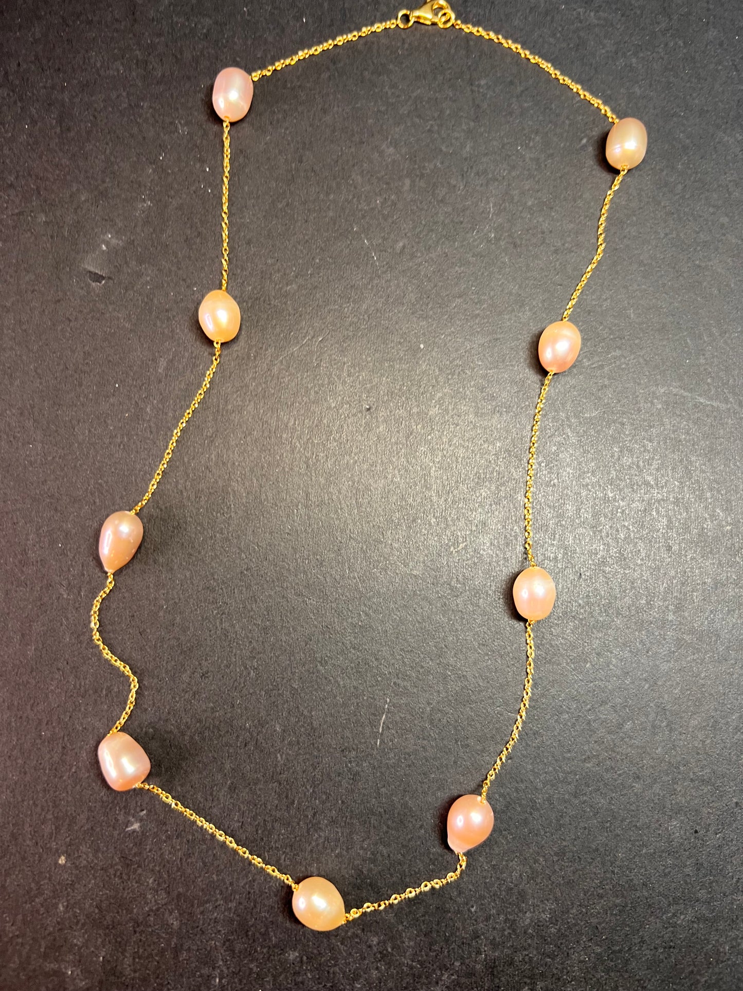 NEW multi colored freshwater pearl station necklace in gold over sterling silver