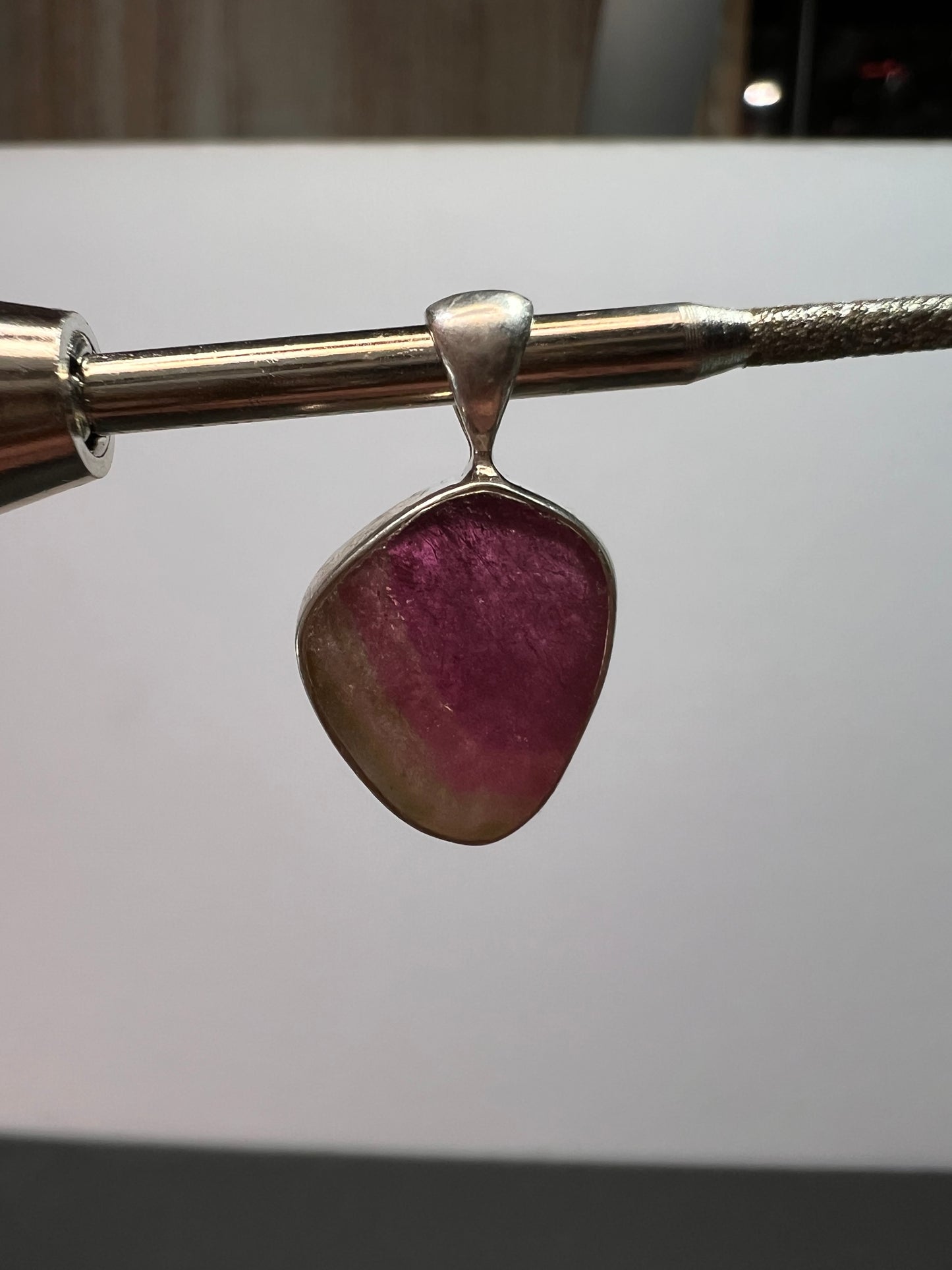 NEW Watermelon Tri color tourmaline sterling silver pendant 1.65 grams