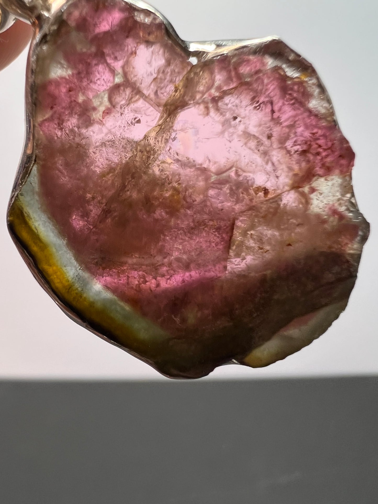 NEW Watermelon tourmaline sterling silver pendant 6.17 grams