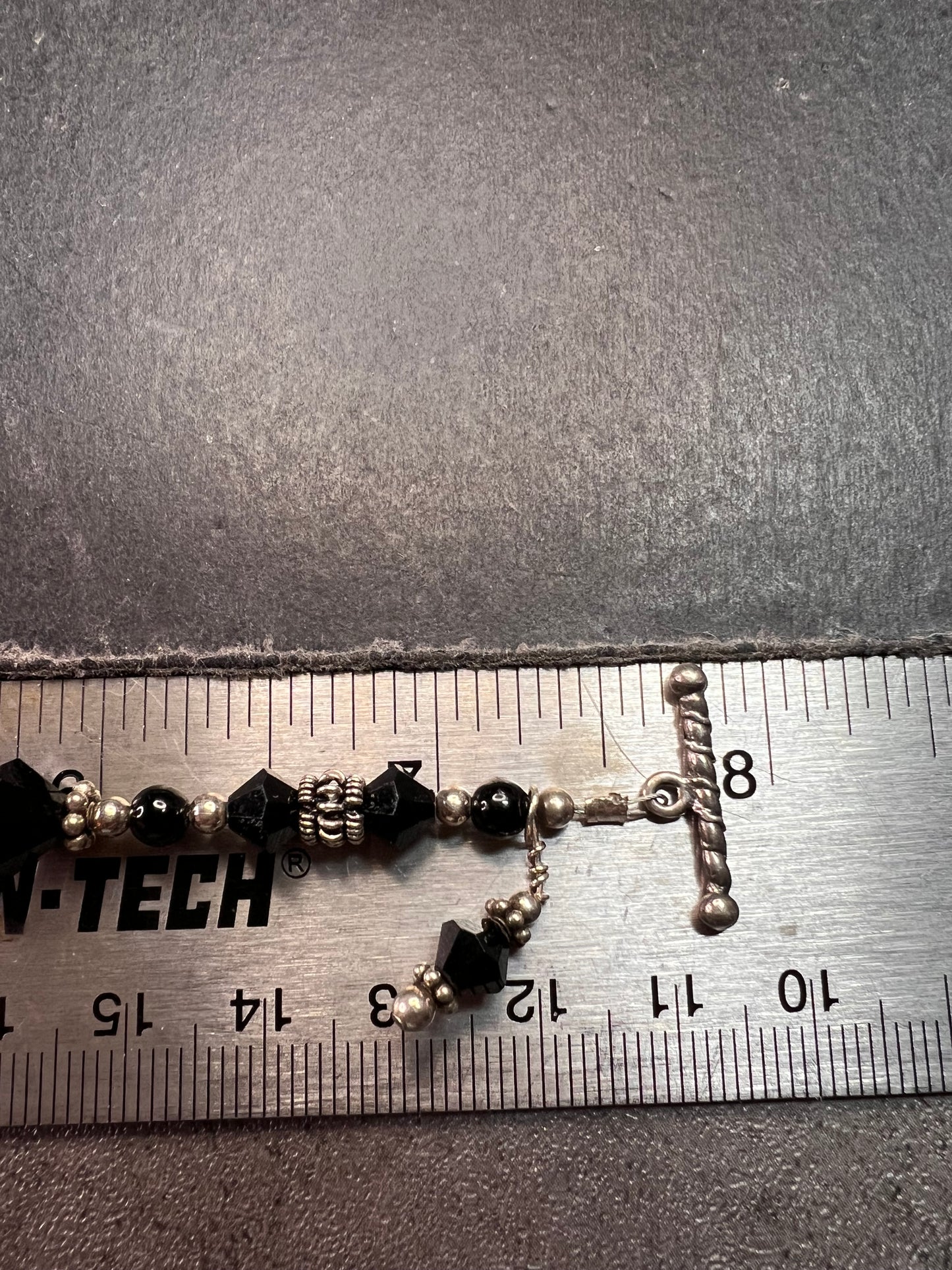 Black Swarovski Crystal & Bali Sterling Silver Beaded Bracelet – 7.75”