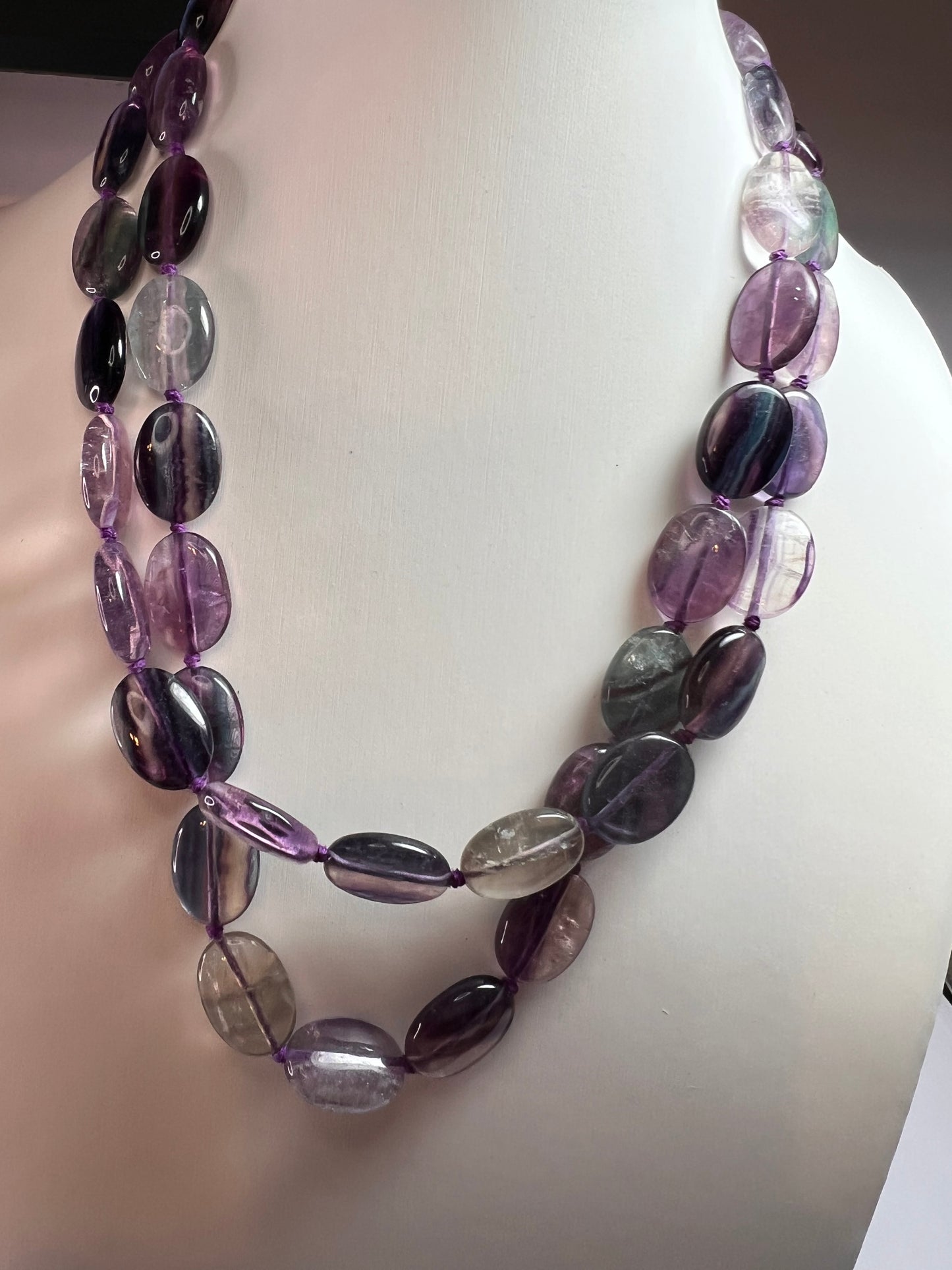 NEW Nate & Etan Fluorite double strand knotted necklace with sterling silver clasp