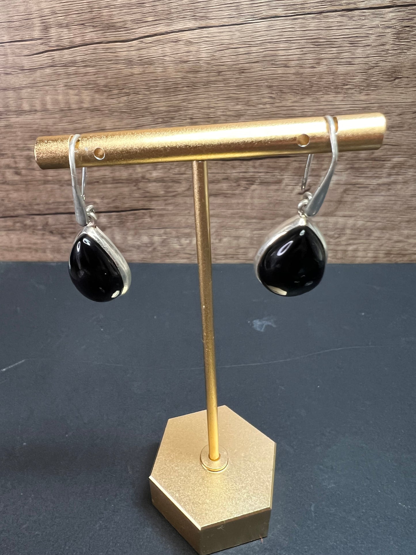 NEW Black onyx sterling silver teardrop earrings 8.12 grams
