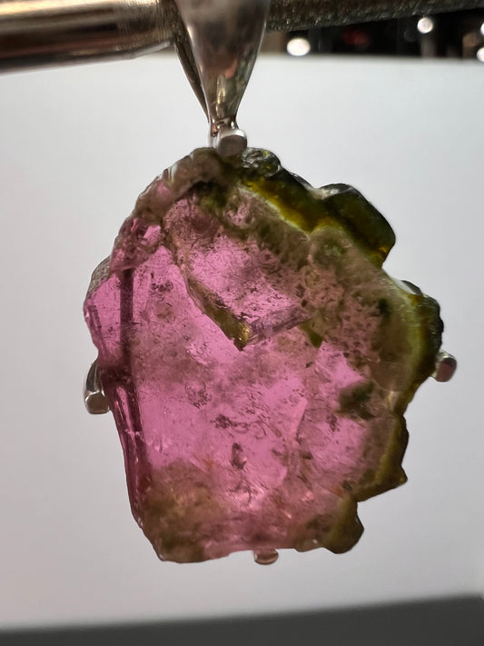 NEW Watermelon tourmaline slice sterling silver pendant 3.83 grams