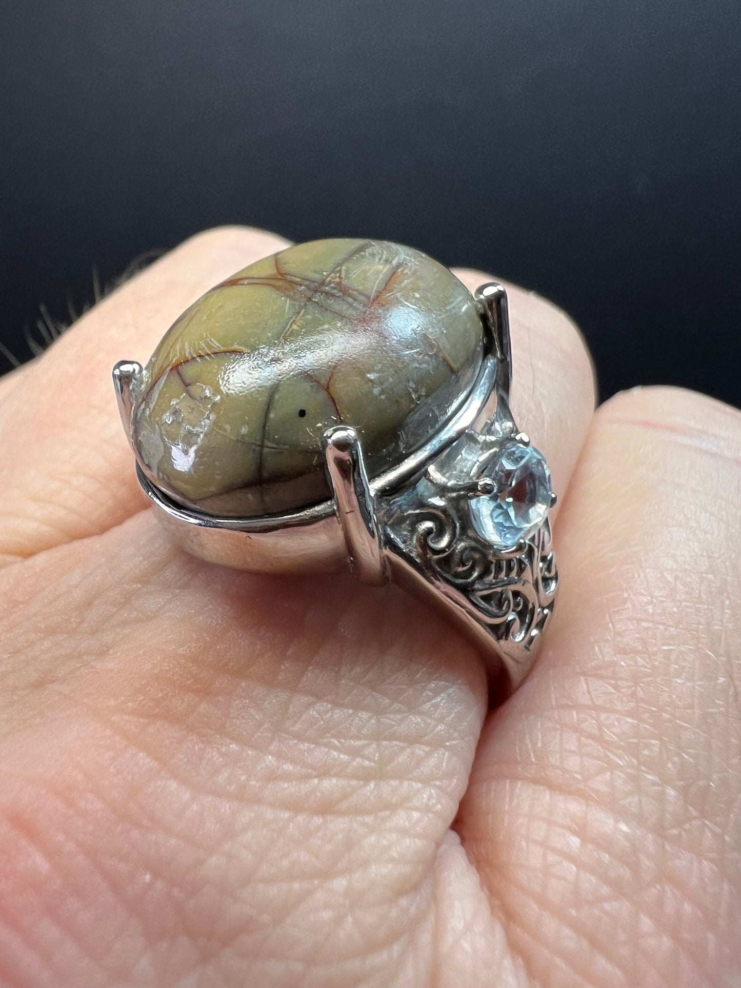 NEW Venus Jasper and topaz stainless steel ring size 9