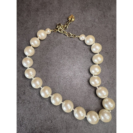 Vntg CAROLEE HAND-KNOTTED FAUX GOLD PEARL NECKLACE Gold Tone CHAIN HEART END