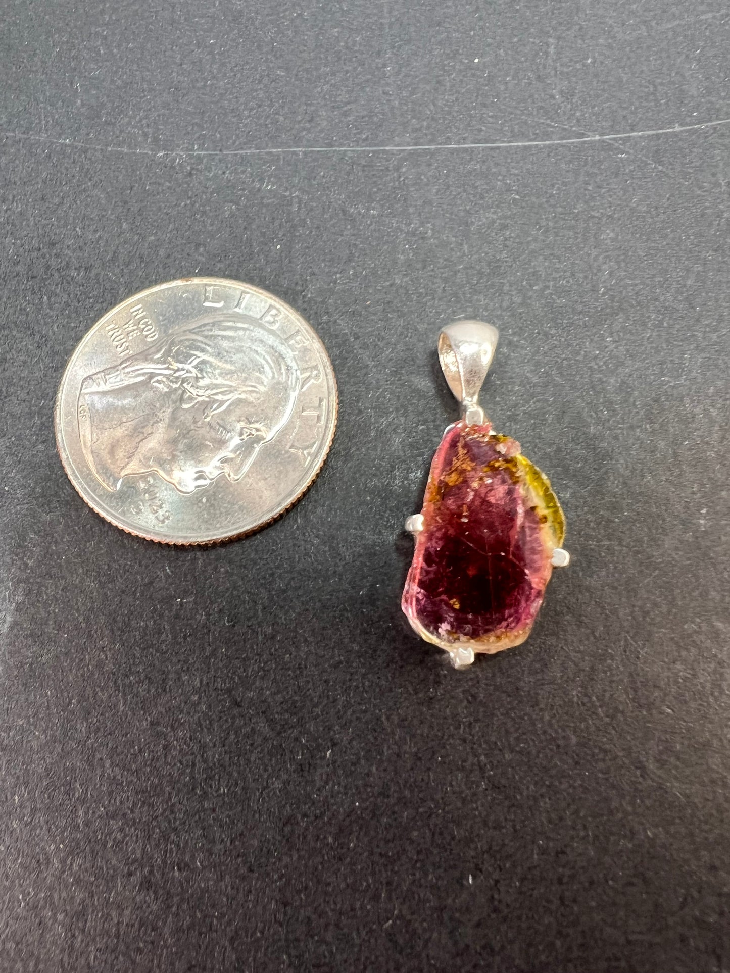 NEW Watermelon tourmaline sterling silver pendant 1.56 grams
