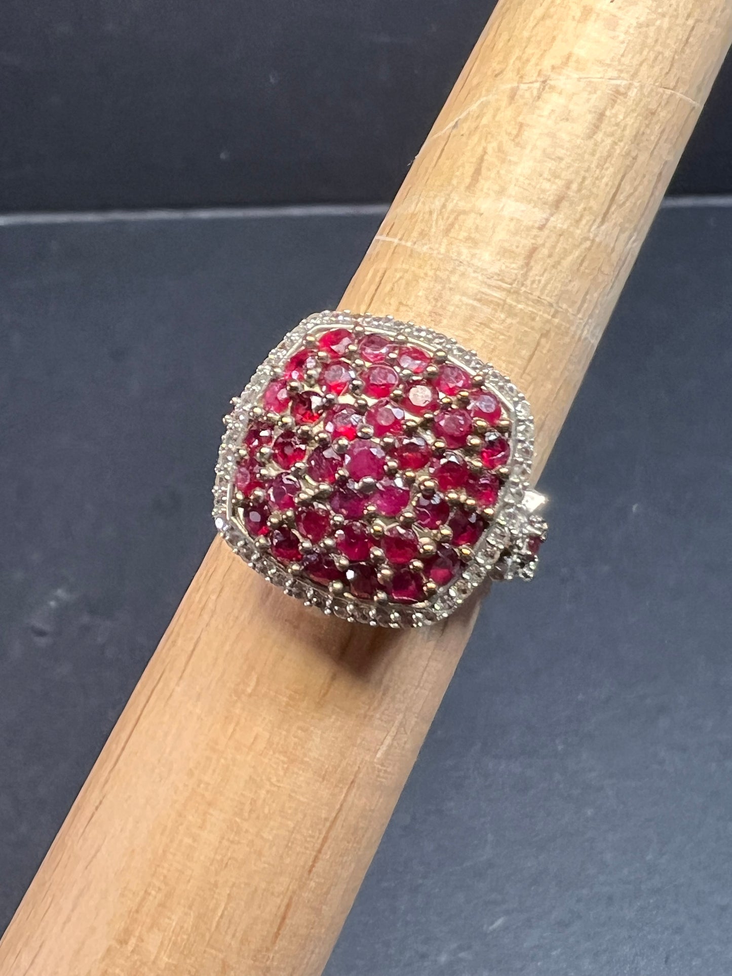NEW Ruby and zircon cluster ring in rhodium over sterling silver size 8