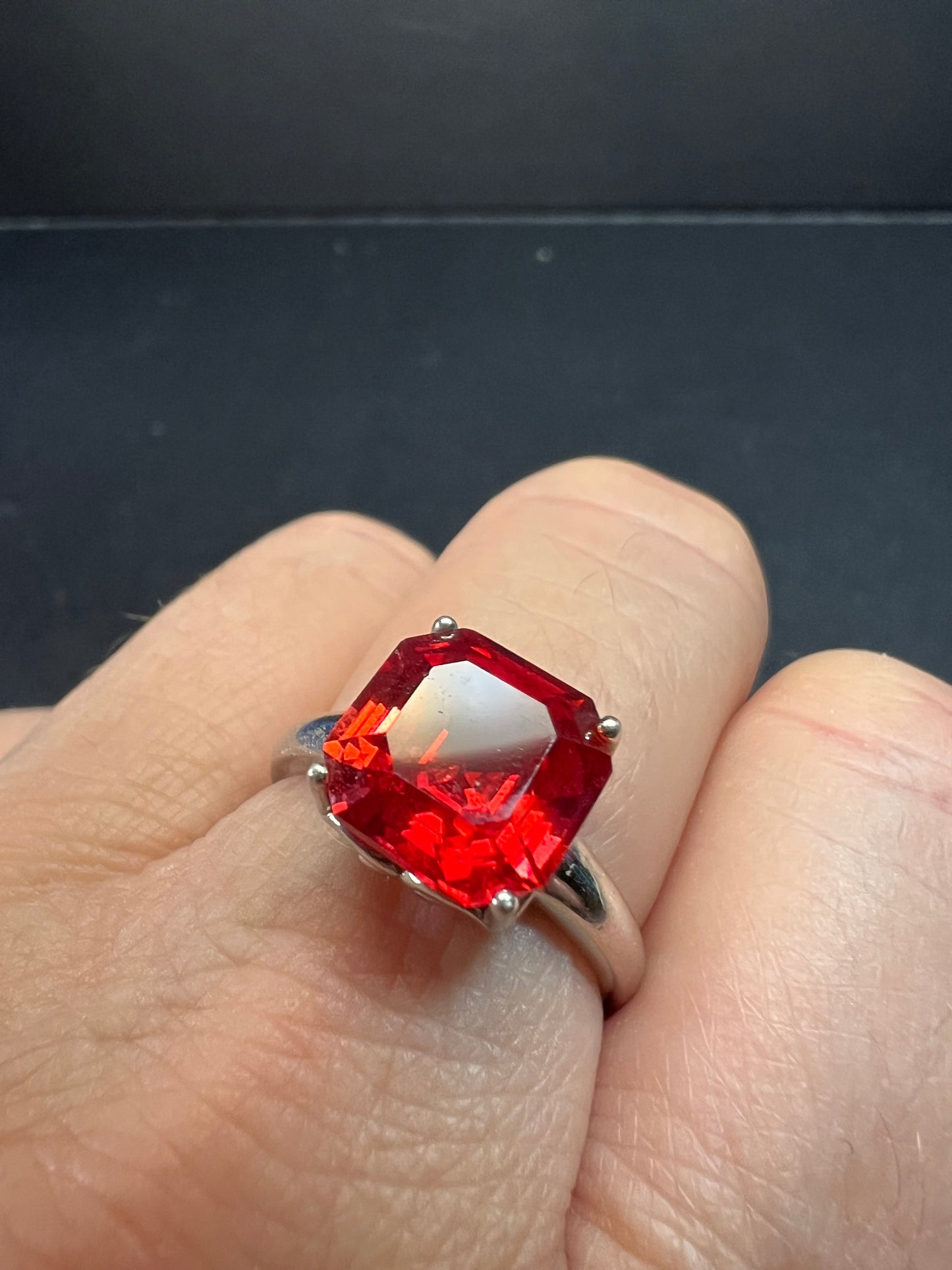 Lab created padparadscha sapphire rhodium over sterling silver solitaire ring size 9