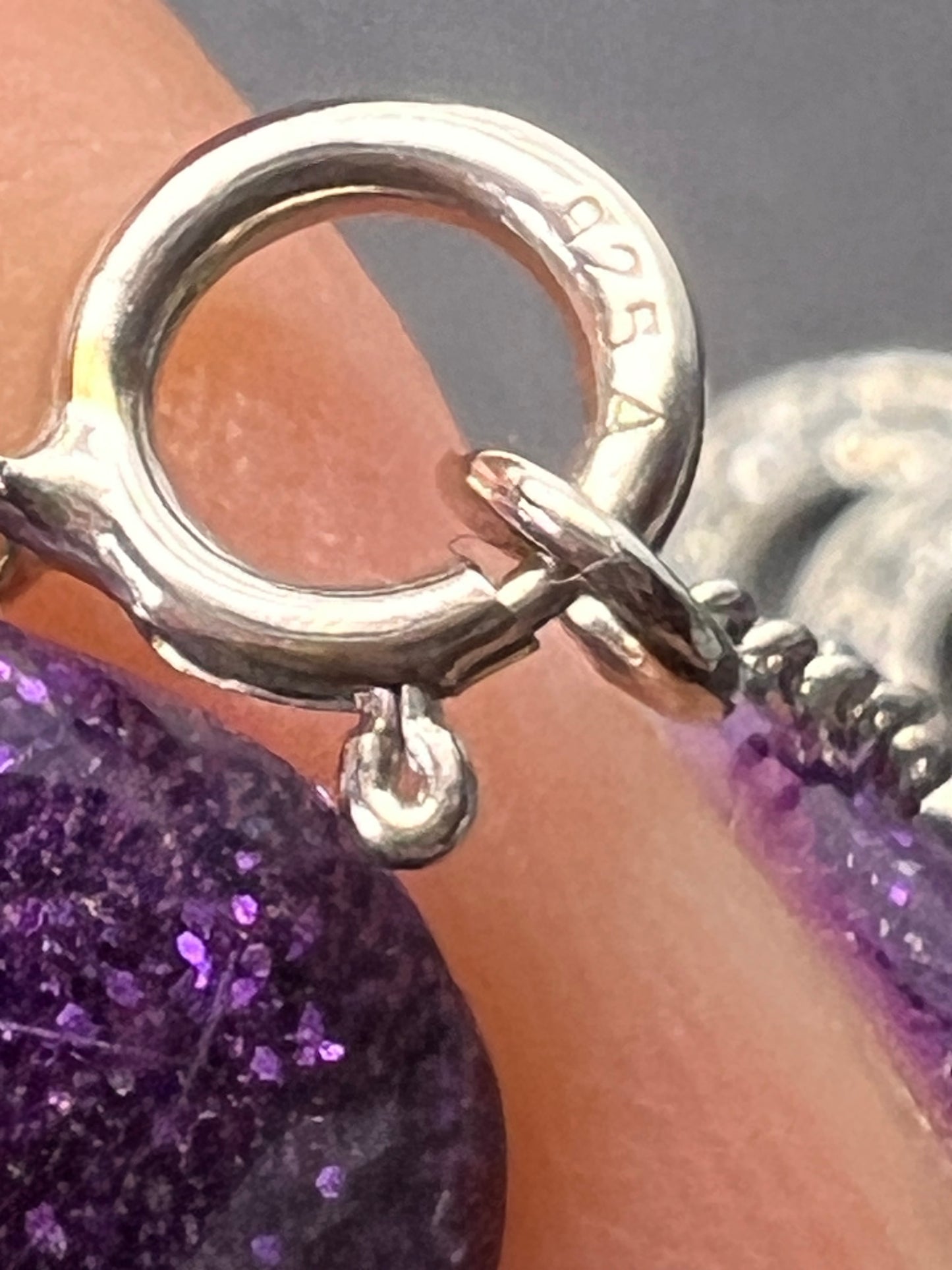 Purple Amethyst white topaz Rhodium Over Silver Cat Pendant Chain