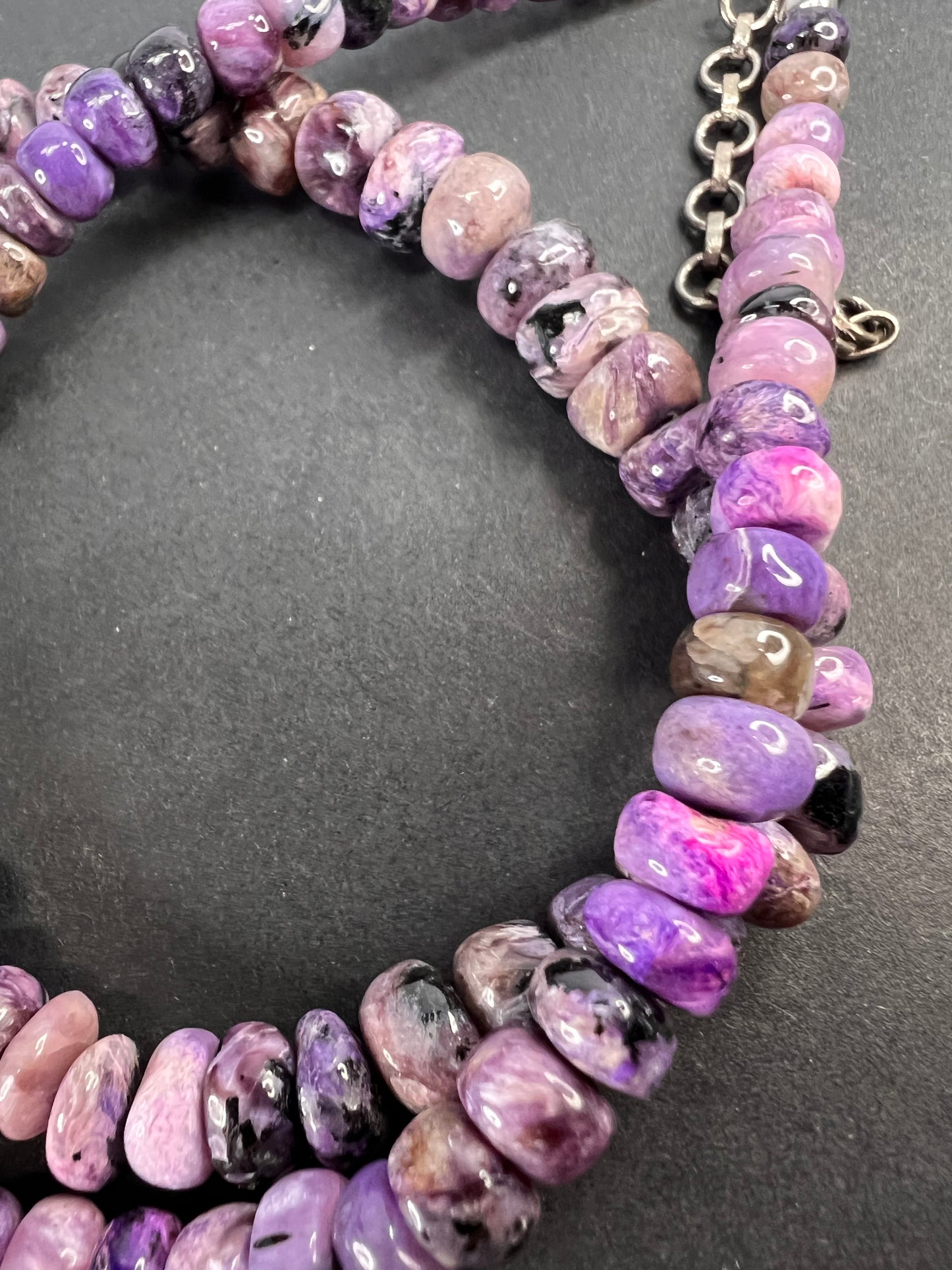 NEW Charoite rondelle beaded 18 inch necklace with 925 clasp