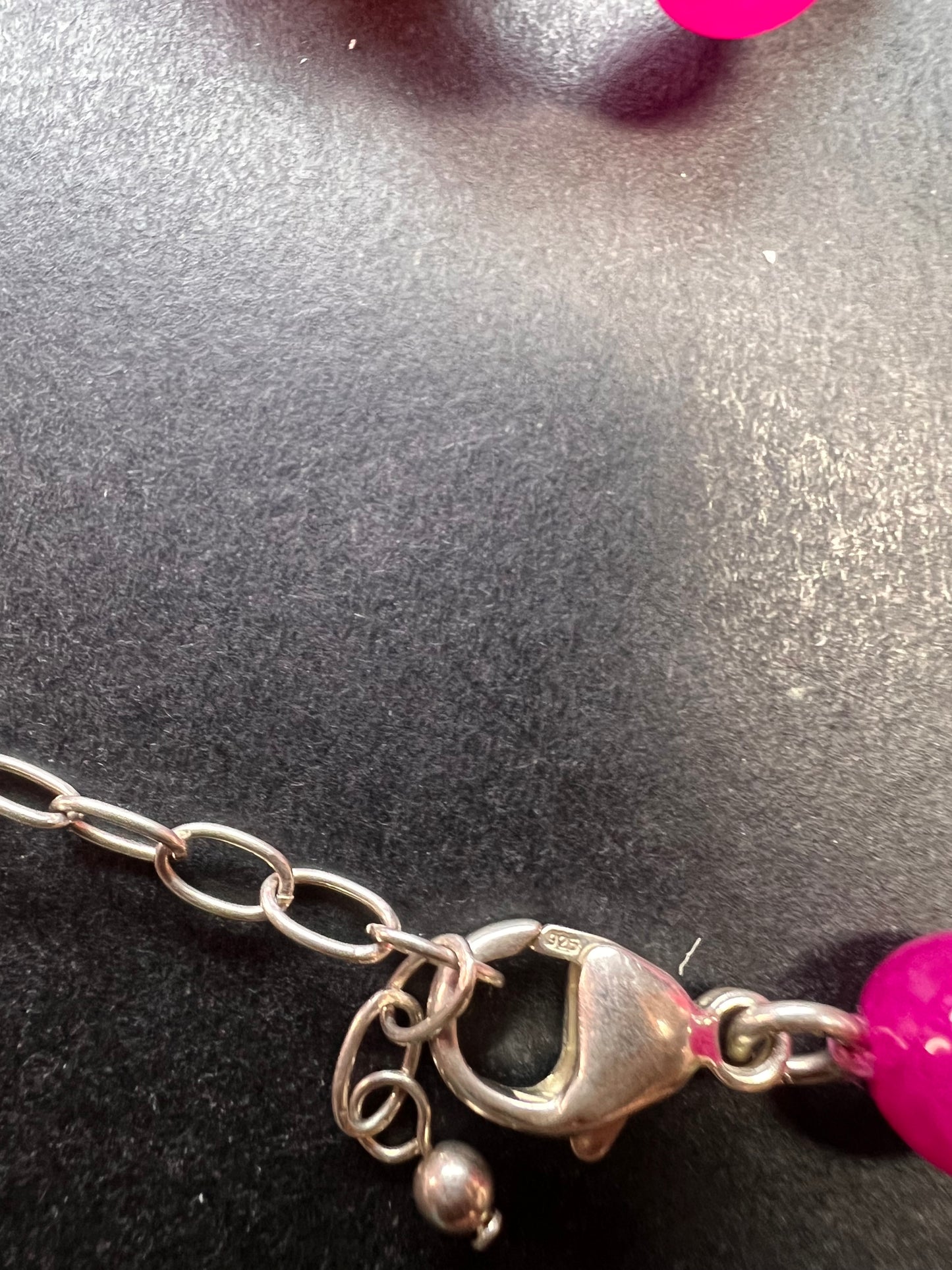 NEW Fuchsia pink dyed agate beaded necklace with sterling silver clasp