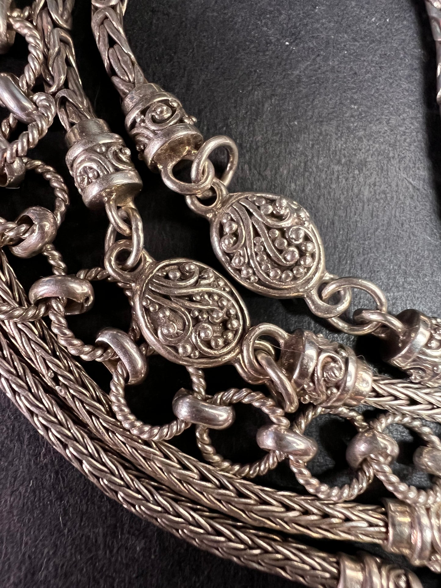 Sarda Sterling Silver 36” Balinese Foxtail Station Necklace – Handcrafted 925 Artisan Chain