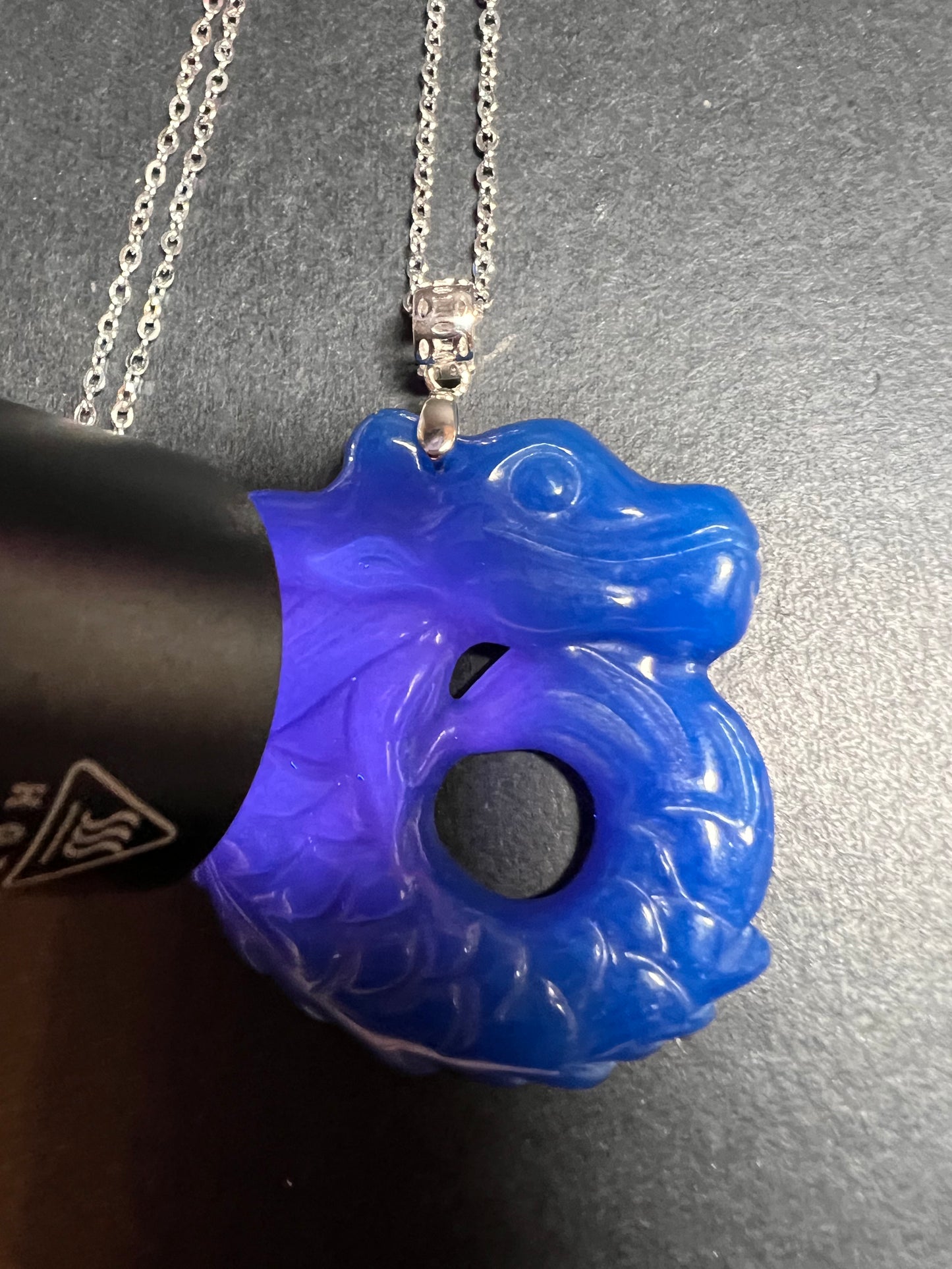 NEW Blue Jade dragon sterling silver pendant and chain