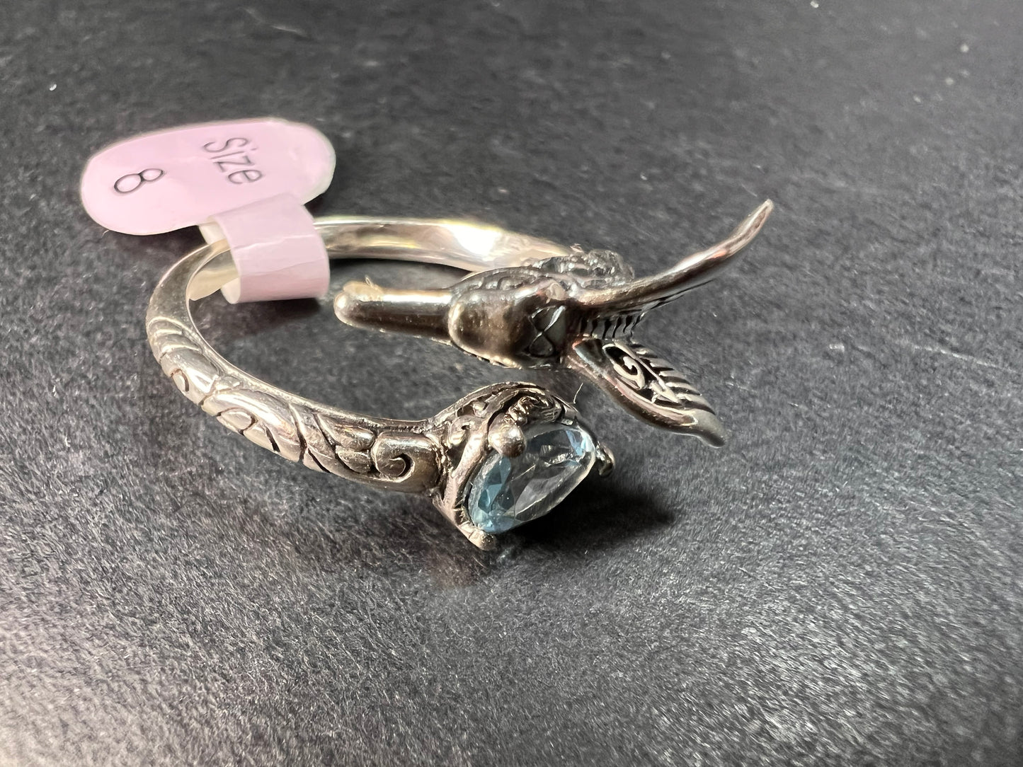NEW Blue topaz hummingbird Bali sterling silver ring size 7
