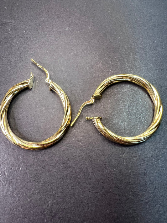 18k gold over sterling silver twisted hoop earrings