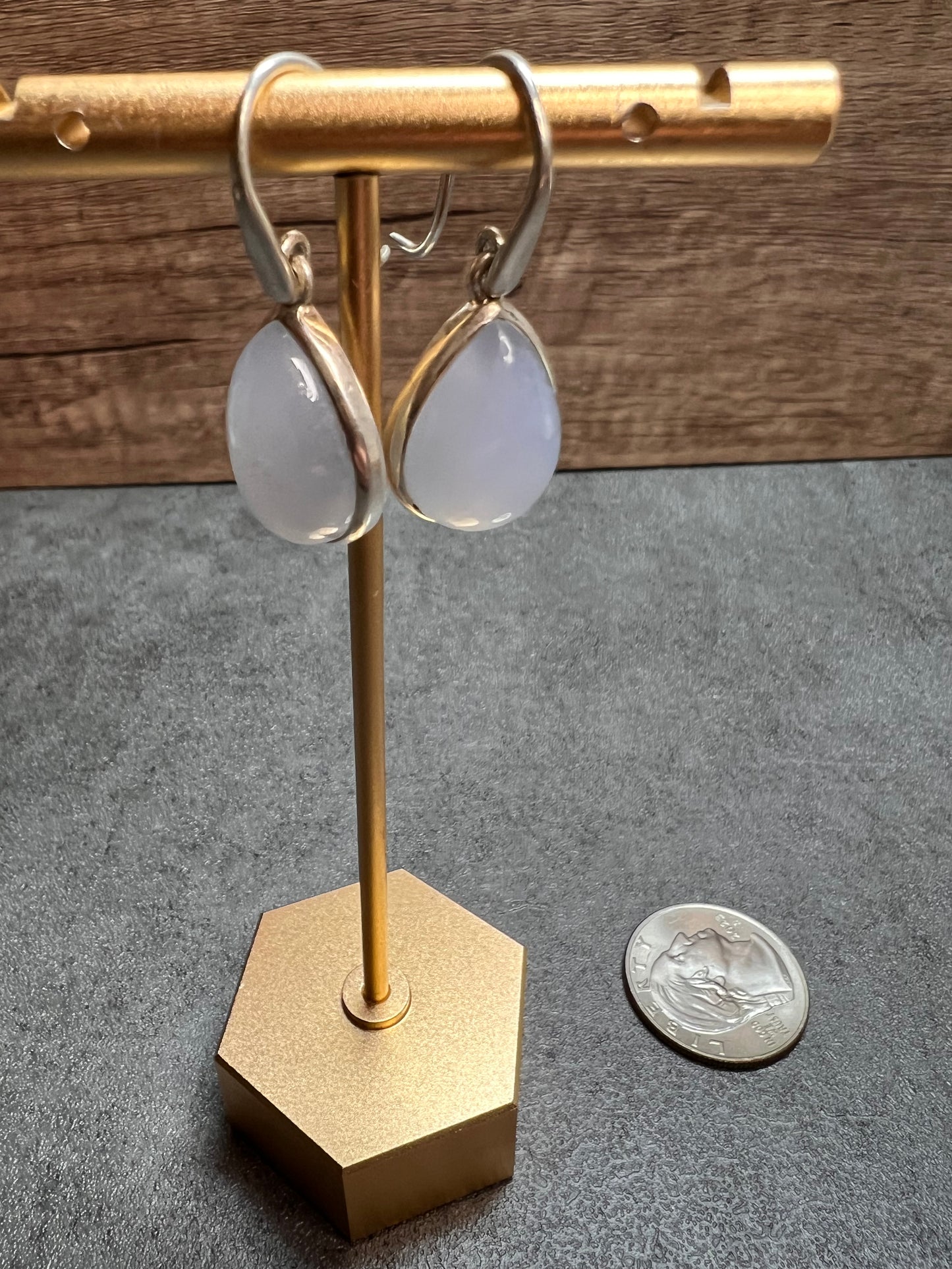 NEW Blue chalcedony sterling silver drop earrings 7.82 grams