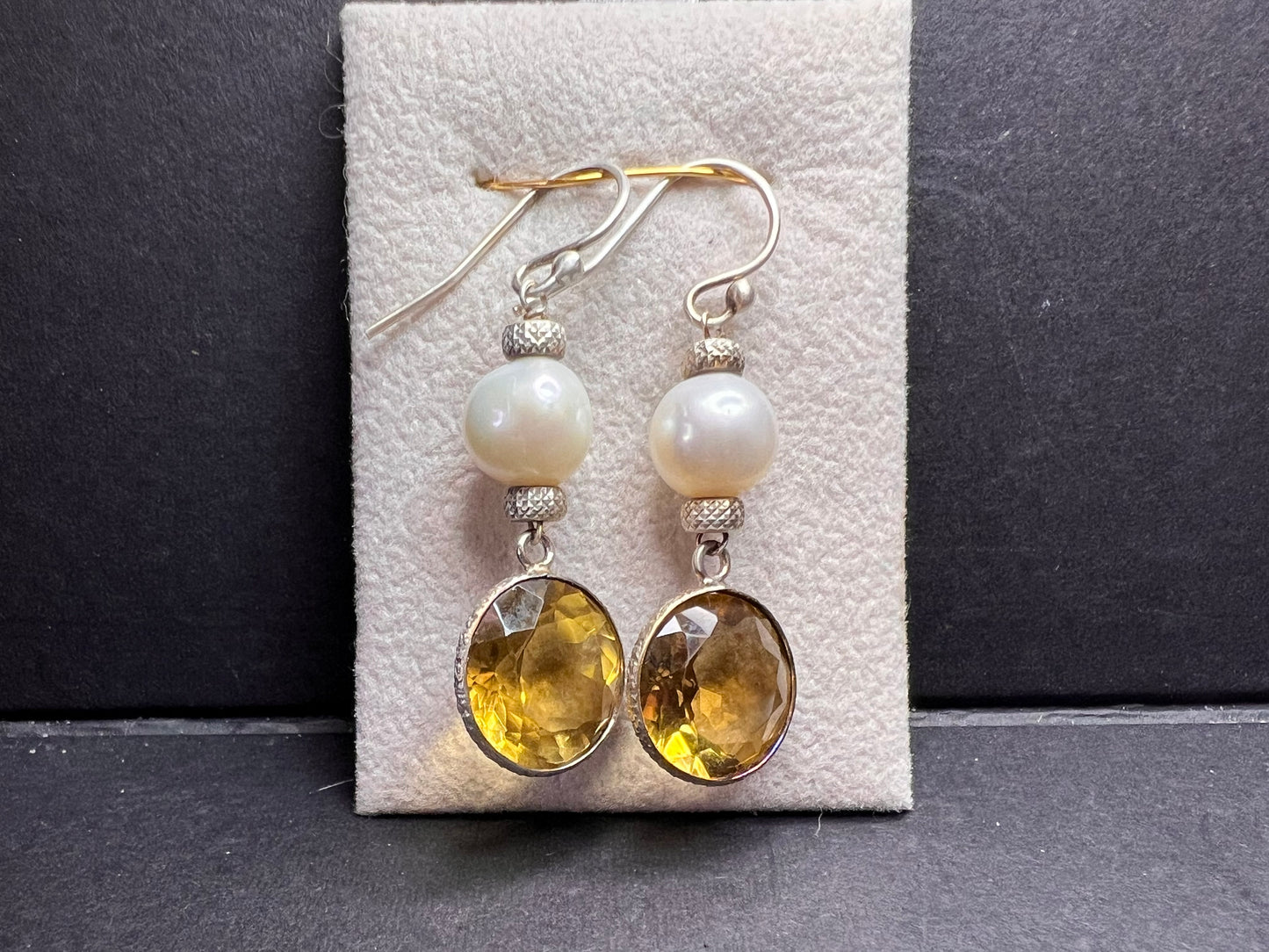 Citrine and pearl sterling silver dangle earrings