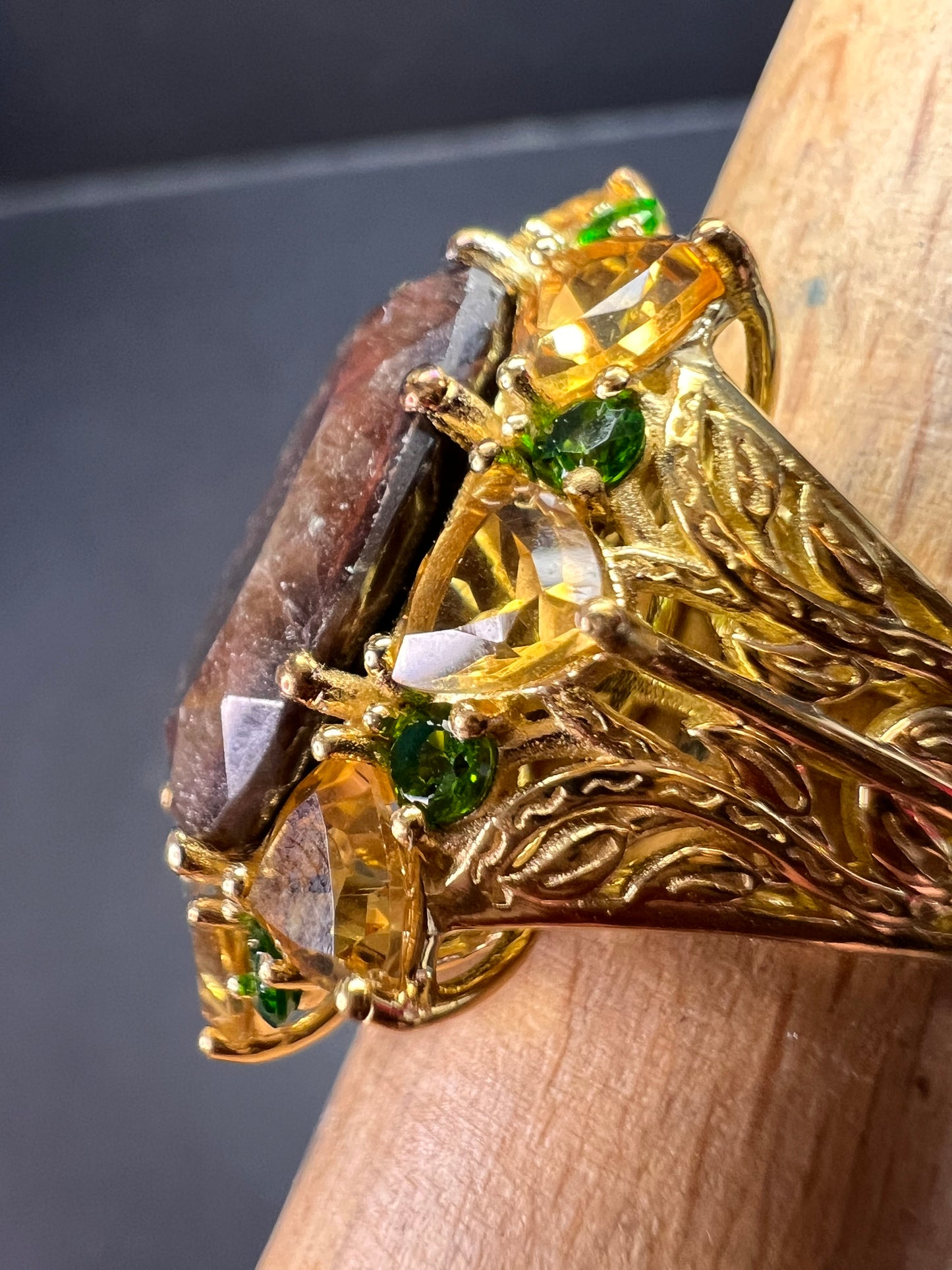 NEW chocolate sapphire multi gem cocktail ring in vermeil size 7