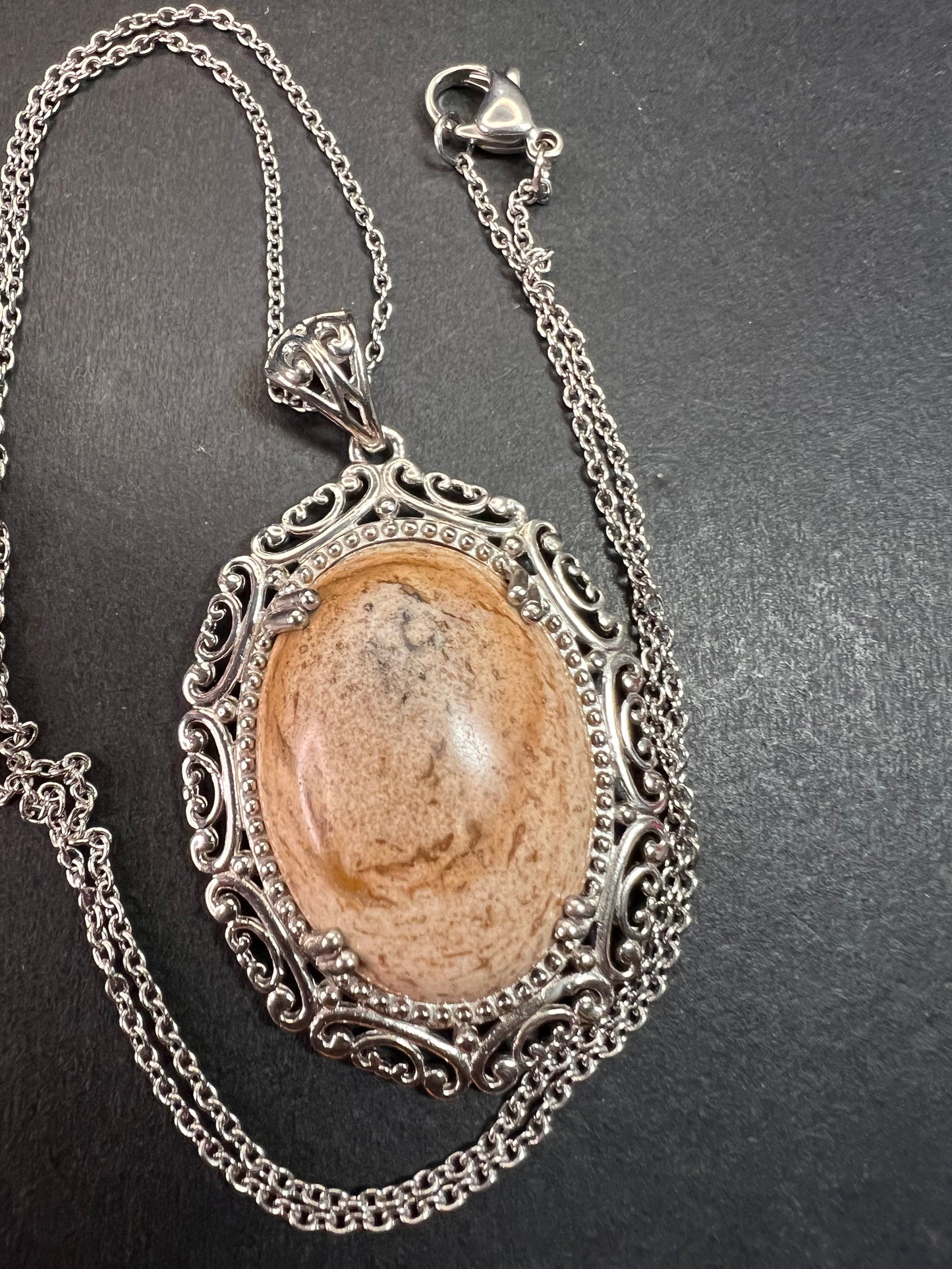 NEW picture jasper pendant in stainless steel with chain