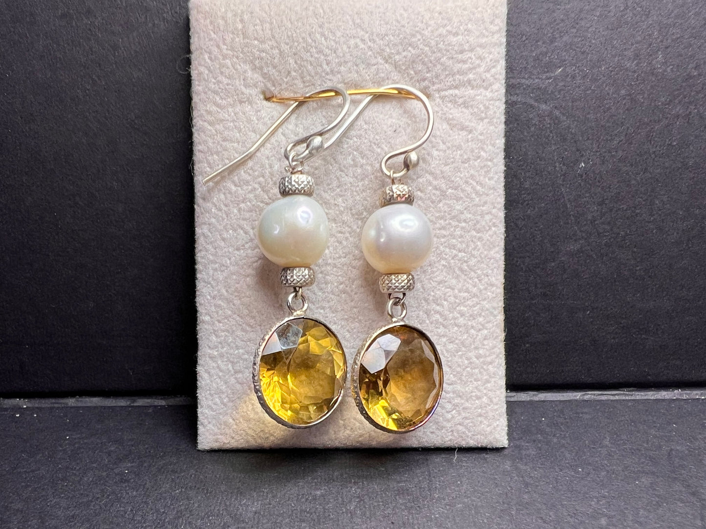 Citrine and pearl sterling silver dangle earrings