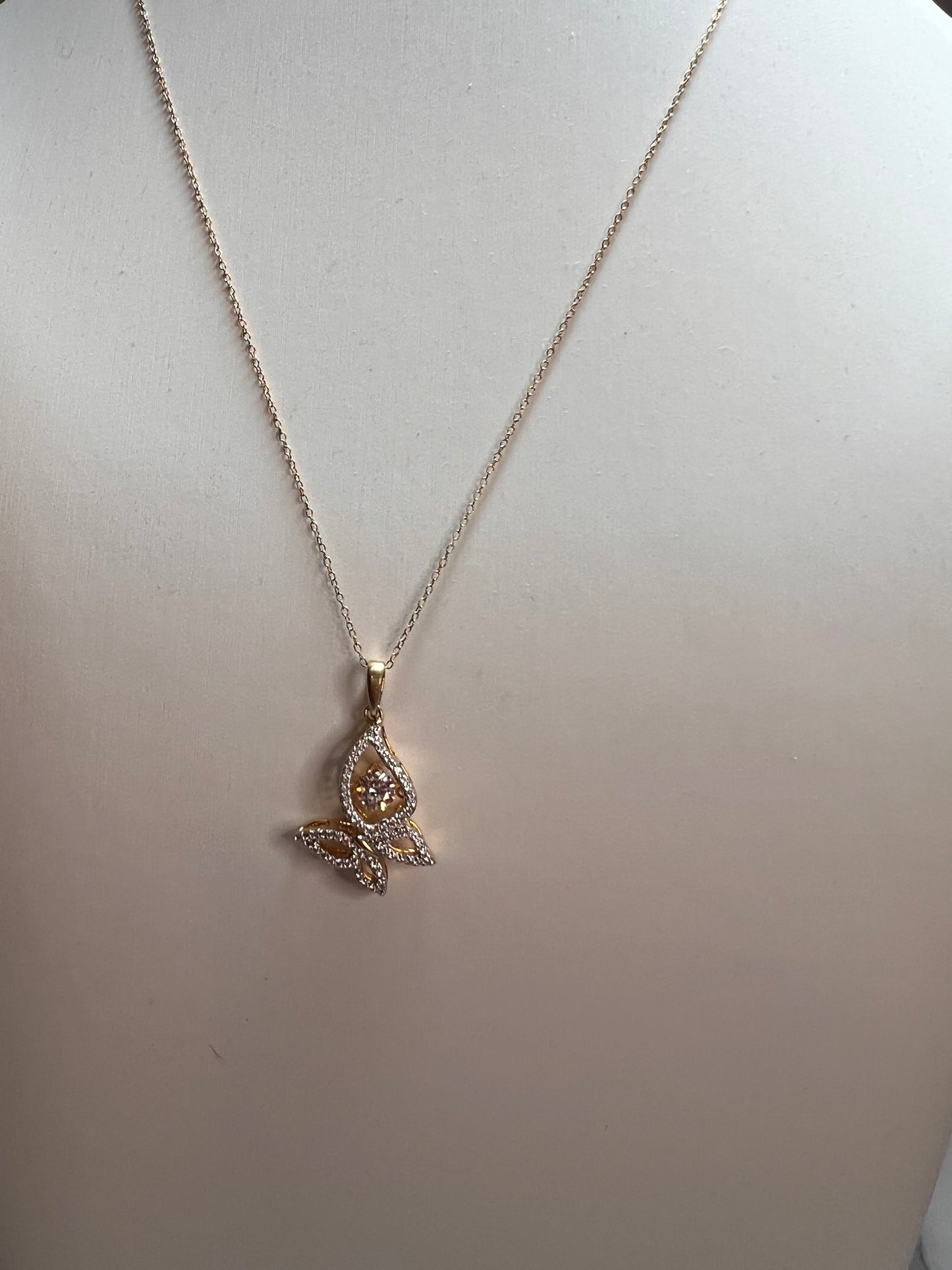Butterfly CZ pendant in YG over sterling silver with 18 inch chain