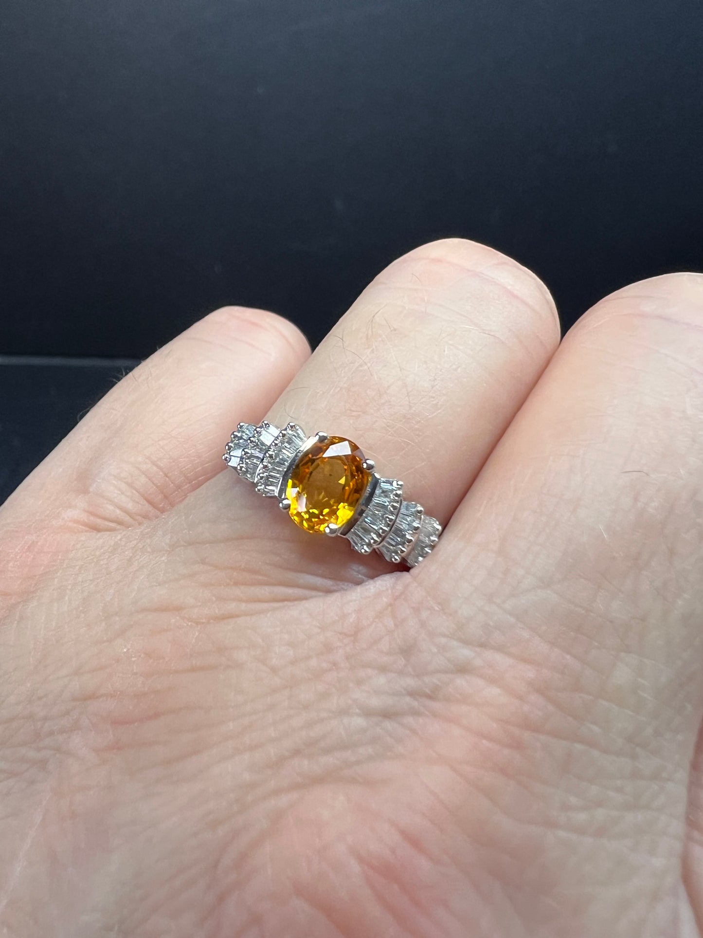 14k white gold yellow sapphire and diamond ring size 7