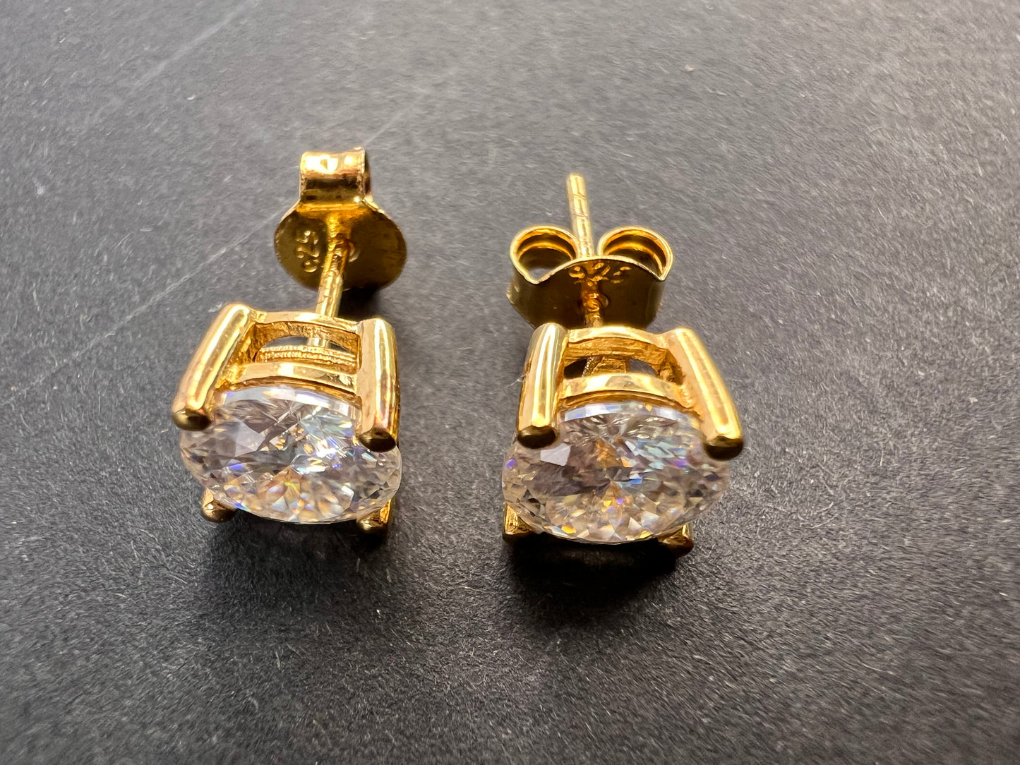 Moissanite 1.90 ctw solitaire stud earrings in vermeil YG over 925 sterling silver