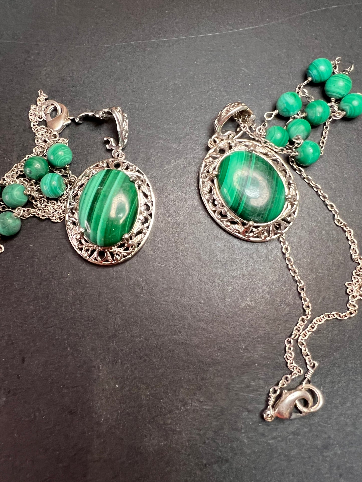Karis African malachite 18 inch necklace in platinum bond