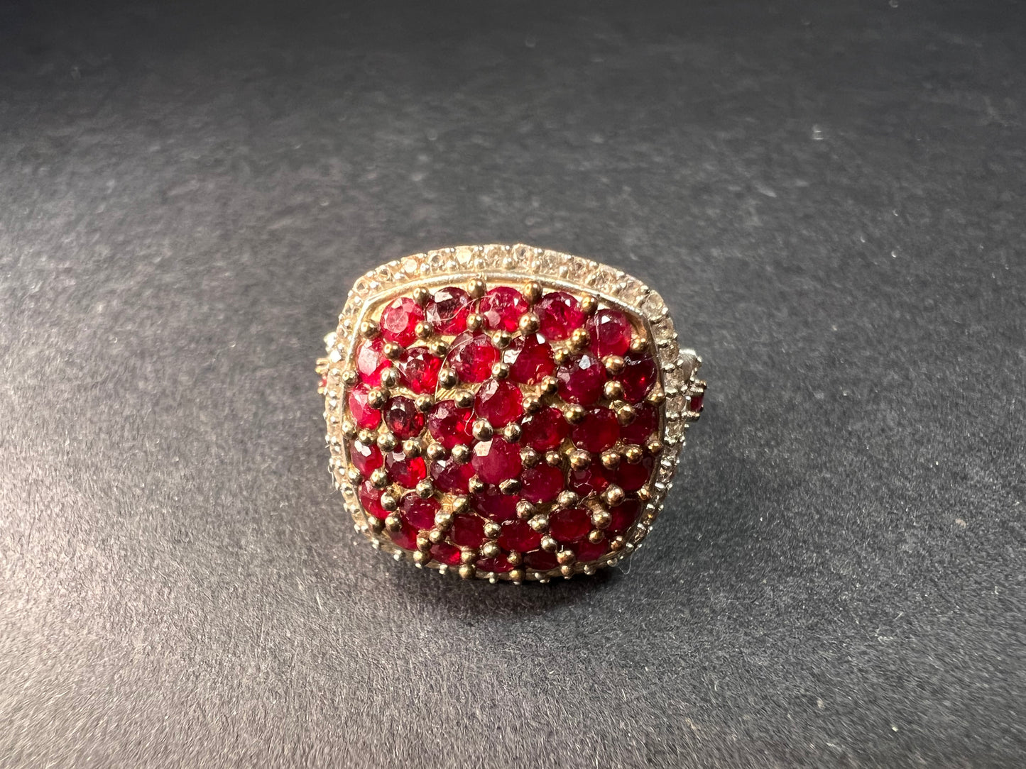 NEW Ruby and zircon cluster ring in rhodium over sterling silver size 8