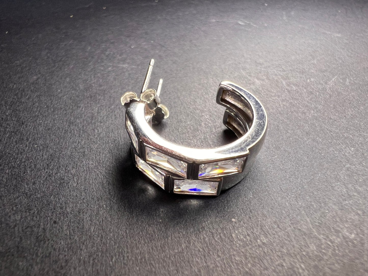 CZ half hoop earrings in sterling silver
