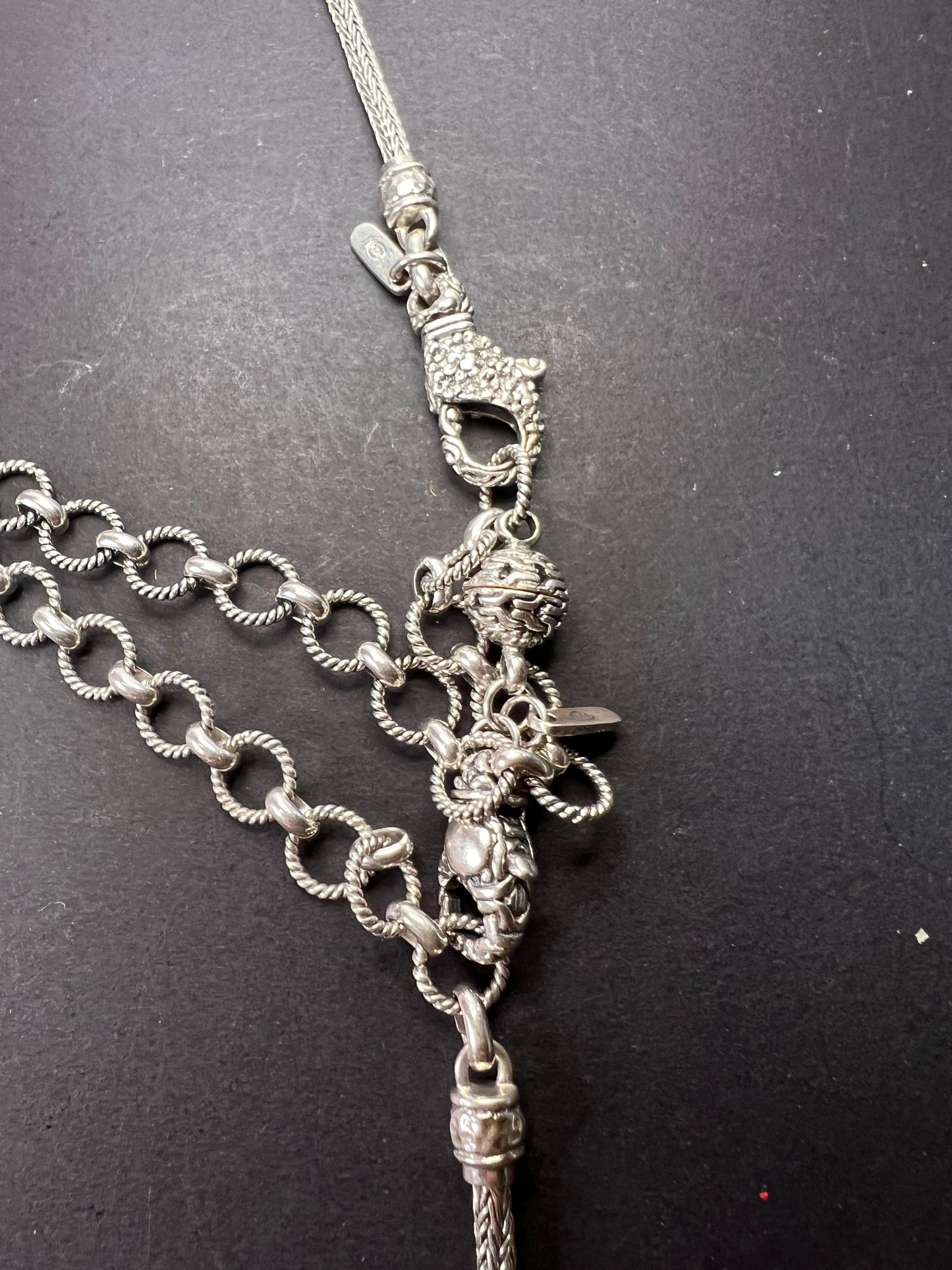 Sarda vintage turquoise Sterling silver Byzantine station 2 clasp adjustable necklace 16-25 inches